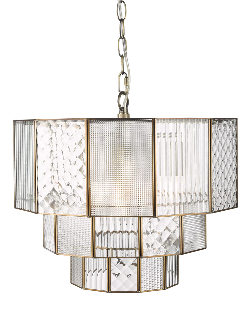 John Lewis Rhea textured glass tiered ceiling light antique brass (British brand)