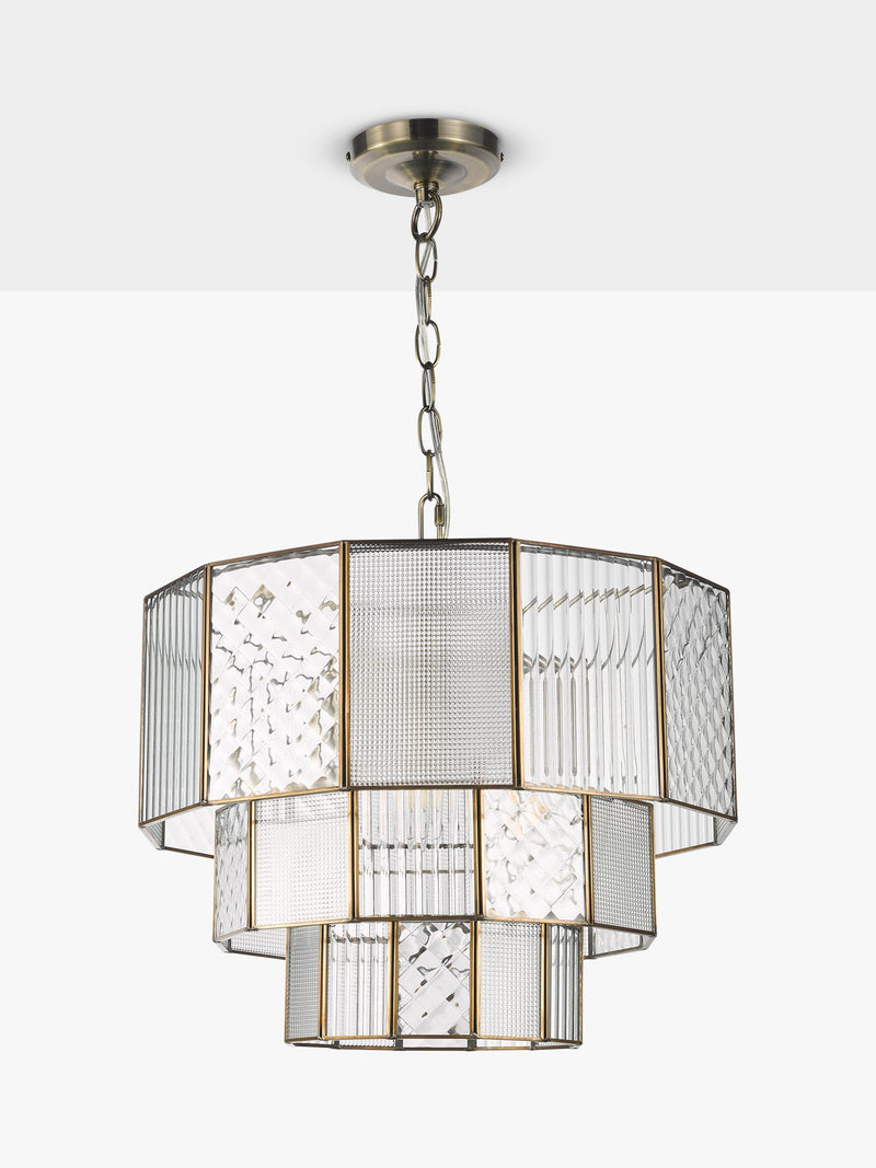John Lewis Rhea textured glass tiered ceiling light antique brass (British brand)
