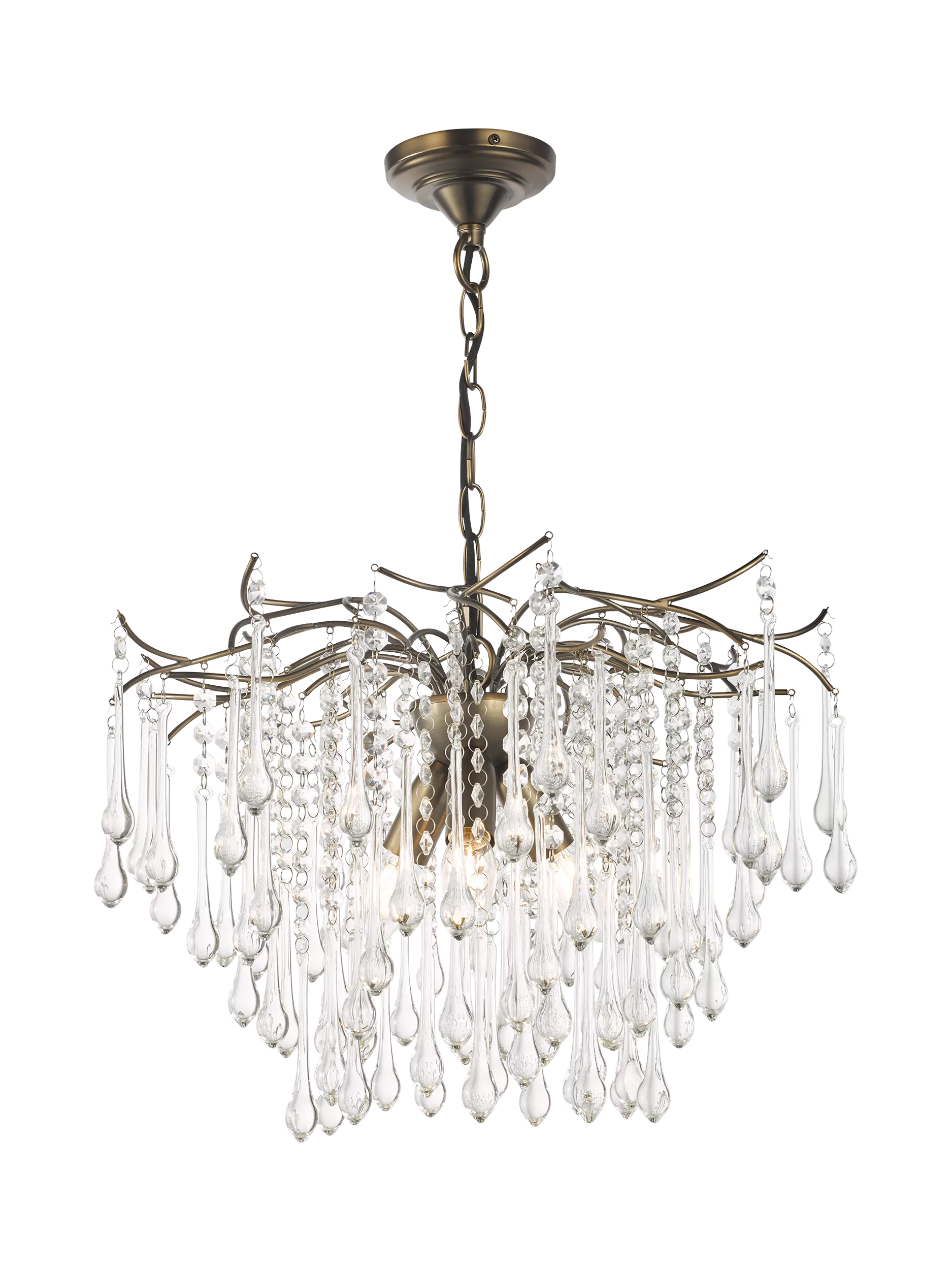 John Lewis Verity glass chandelier antique brass, imported from the UK