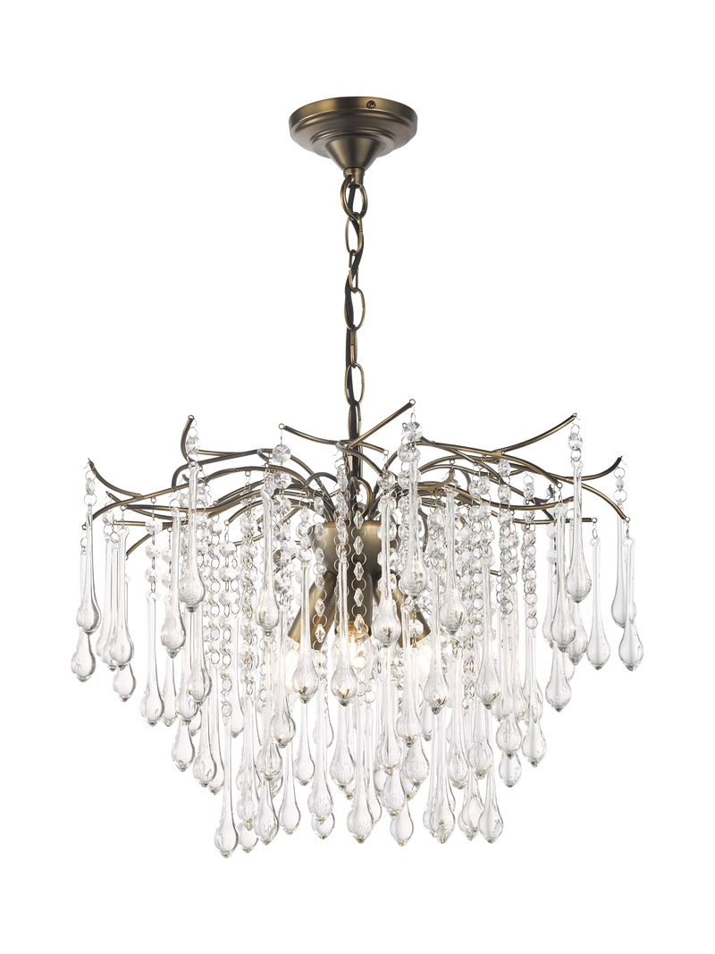 John Lewis Verity glass chandelier antique brass, imported from the UK