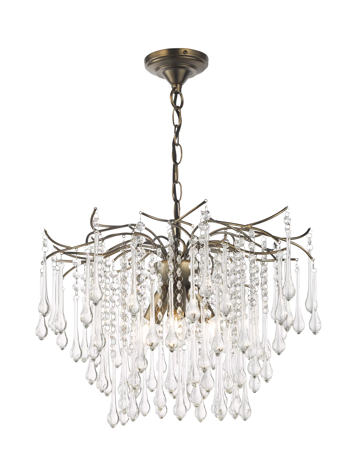 John Lewis Verity glass chandelier antique brass, imported from the UK