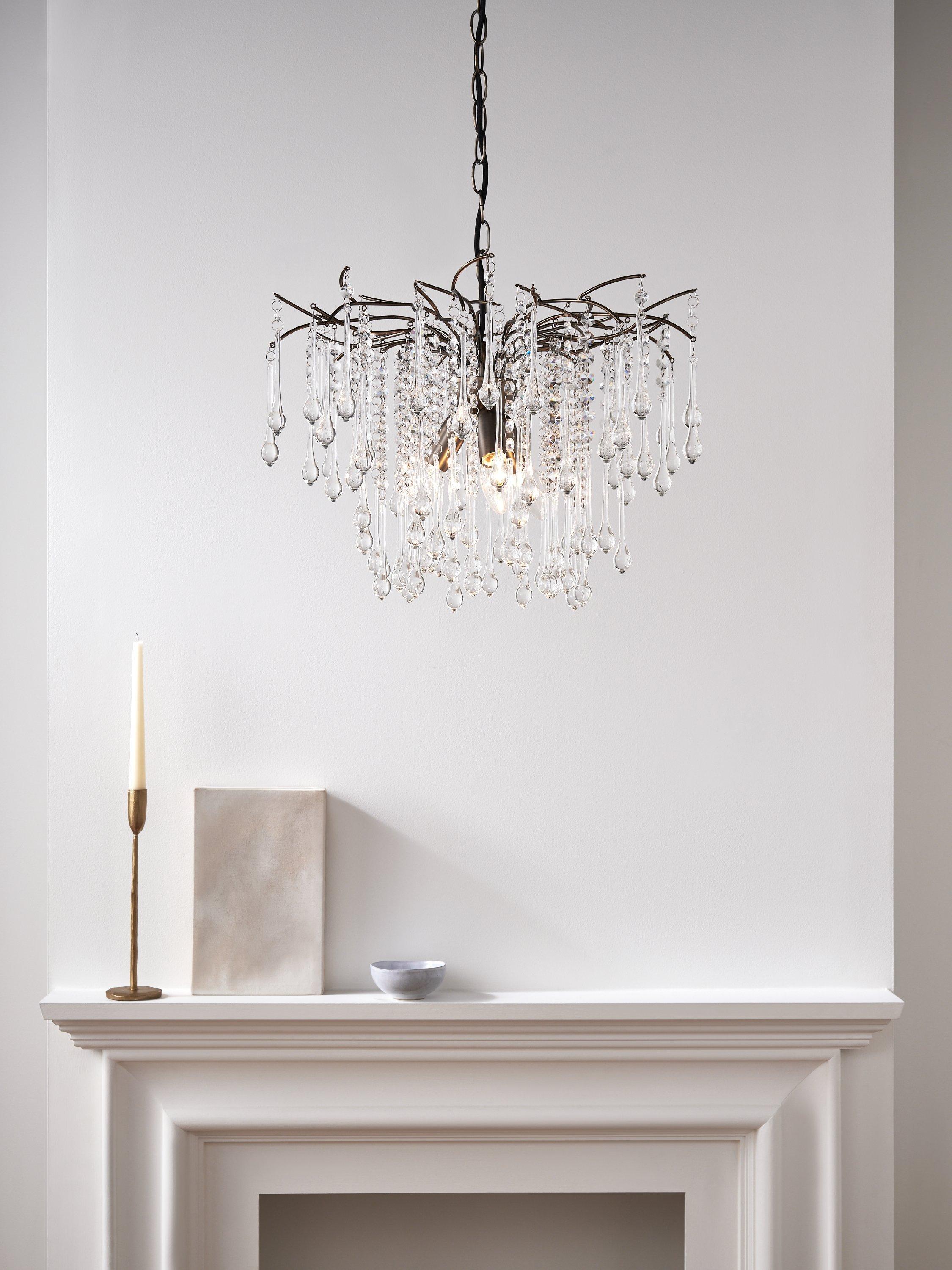 John Lewis Verity glass chandelier antique brass, imported from the UK