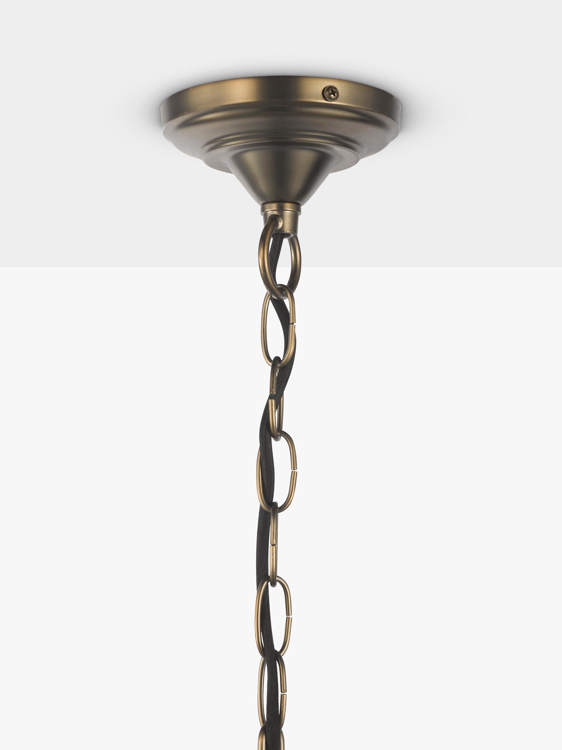 John Lewis Verity glass chandelier antique brass, imported from the UK