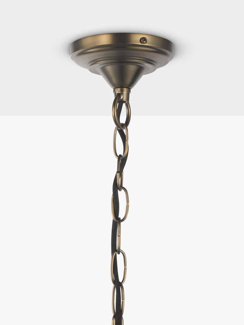 John Lewis Verity glass chandelier antique brass, imported from the UK