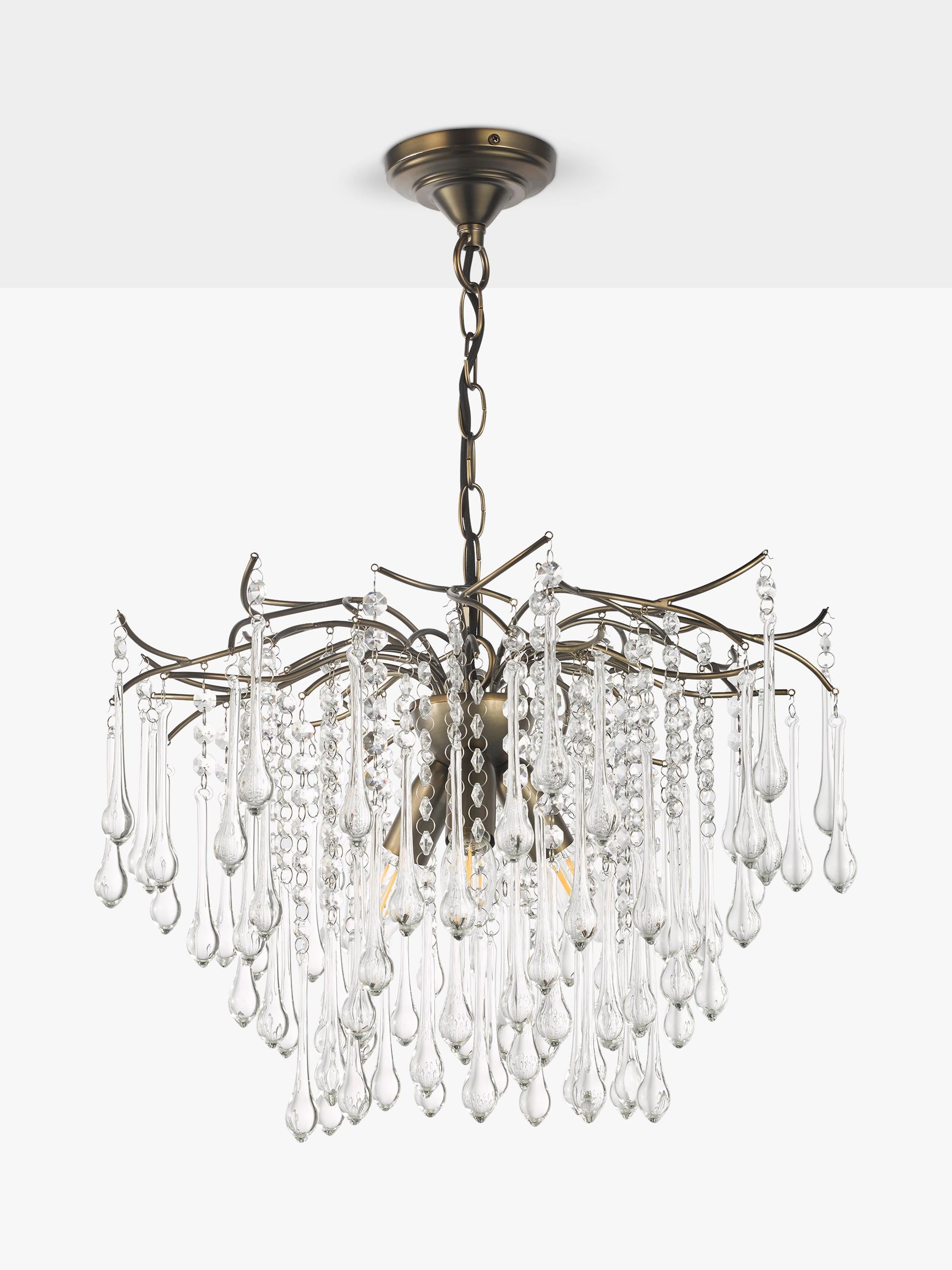 John Lewis Verity glass chandelier antique brass, imported from the UK