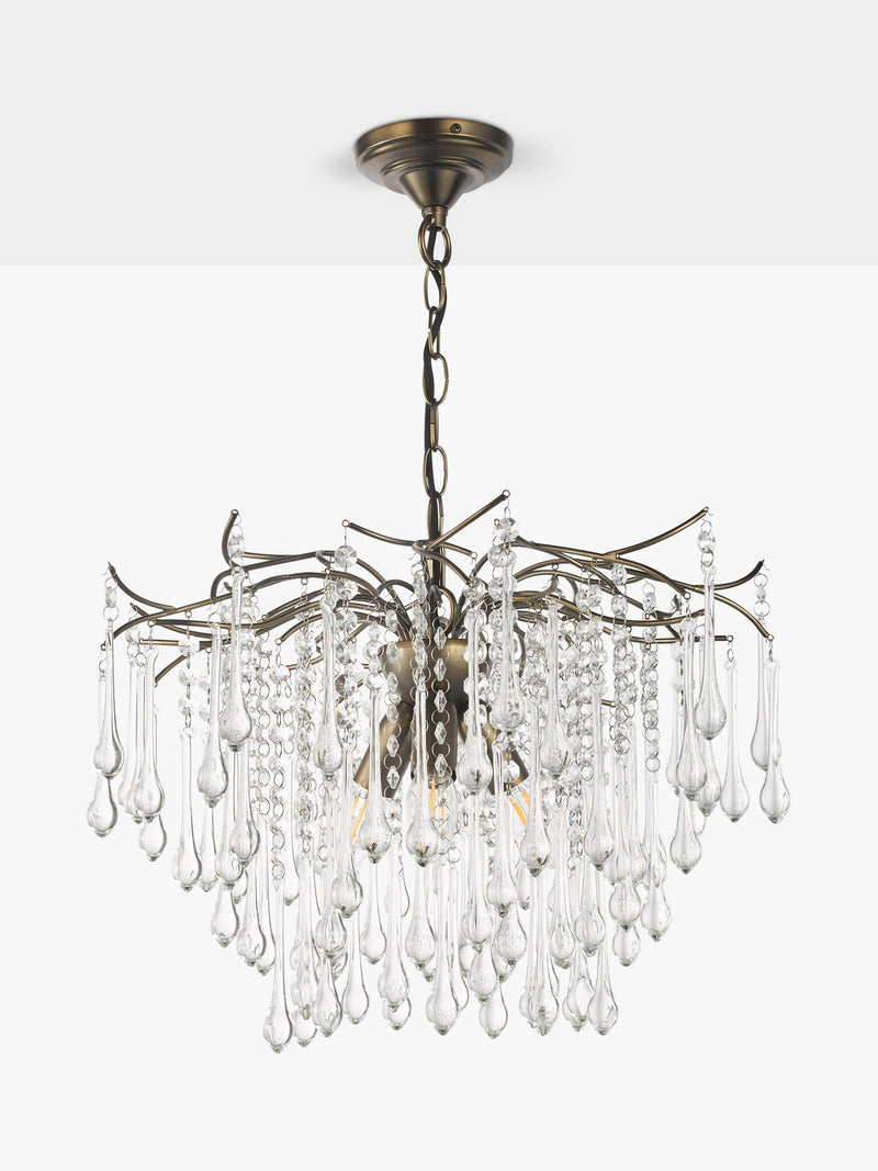 John Lewis Verity glass chandelier antique brass, imported from the UK