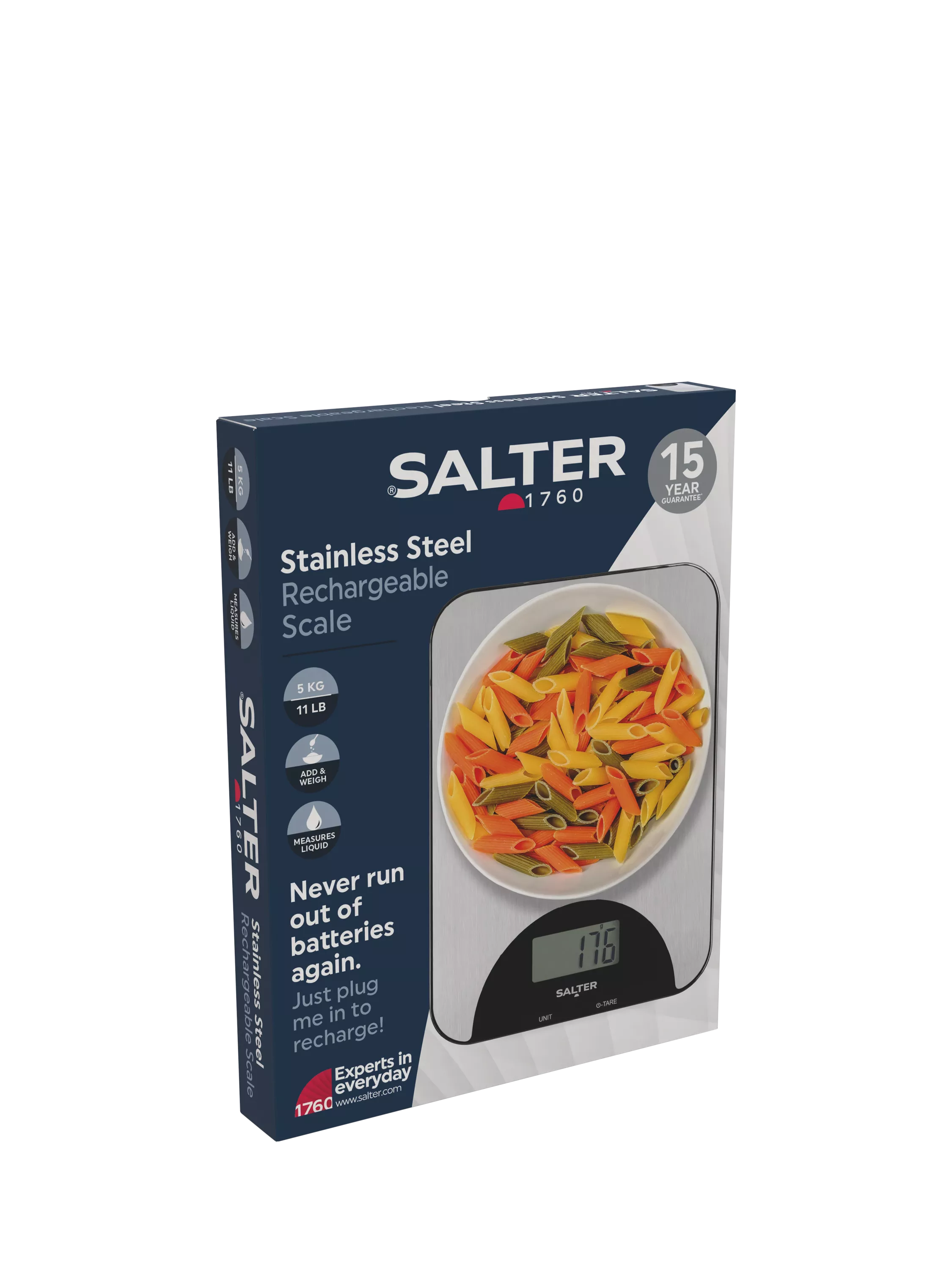 Salter stainless steel rechargeable kitchen scale 5kg (British brand)