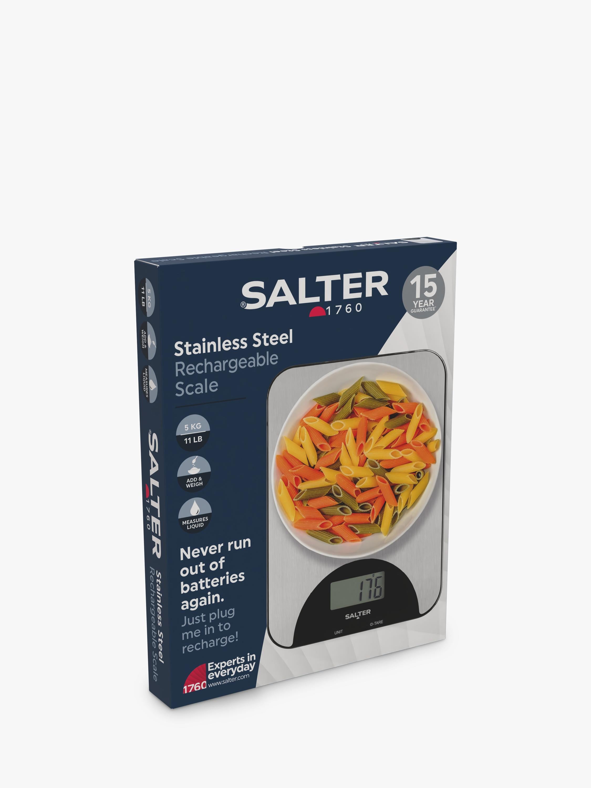Salter stainless steel rechargeable kitchen scale 5kg (British brand)