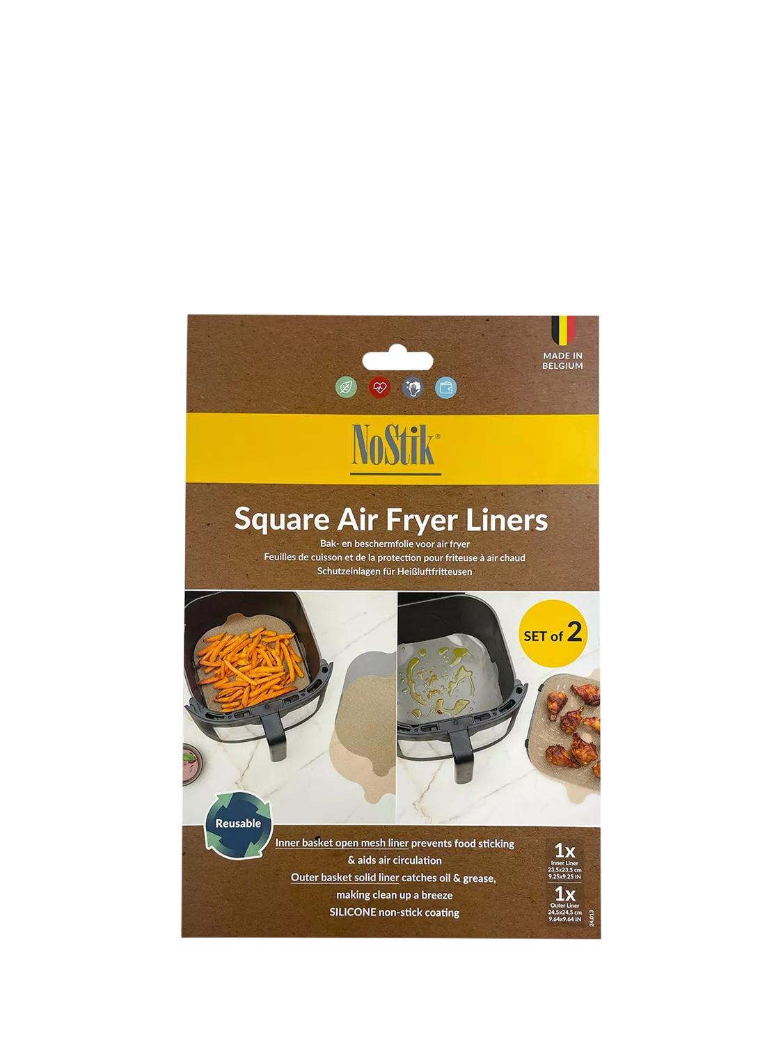 NoStik reusable air fryer liners pack of 2, UK version