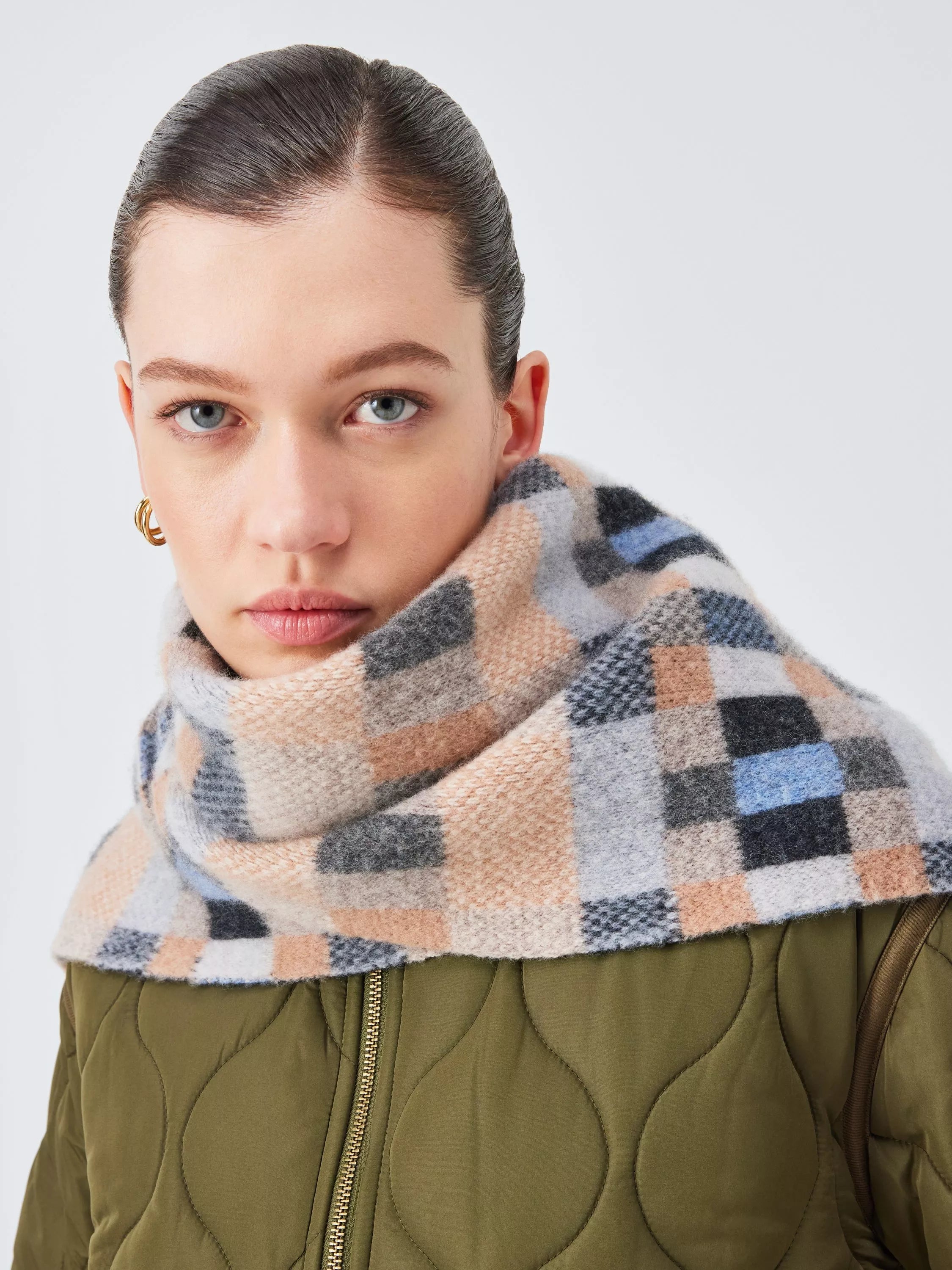 Quinton + Chadwick Brushed Wool Block Scarf, Natural/Multi