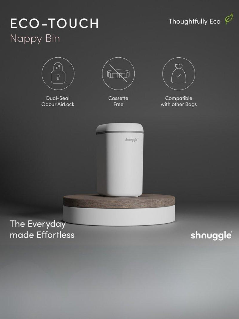 Shnuggle Nappy Bin white with odour lock, imported from the UK