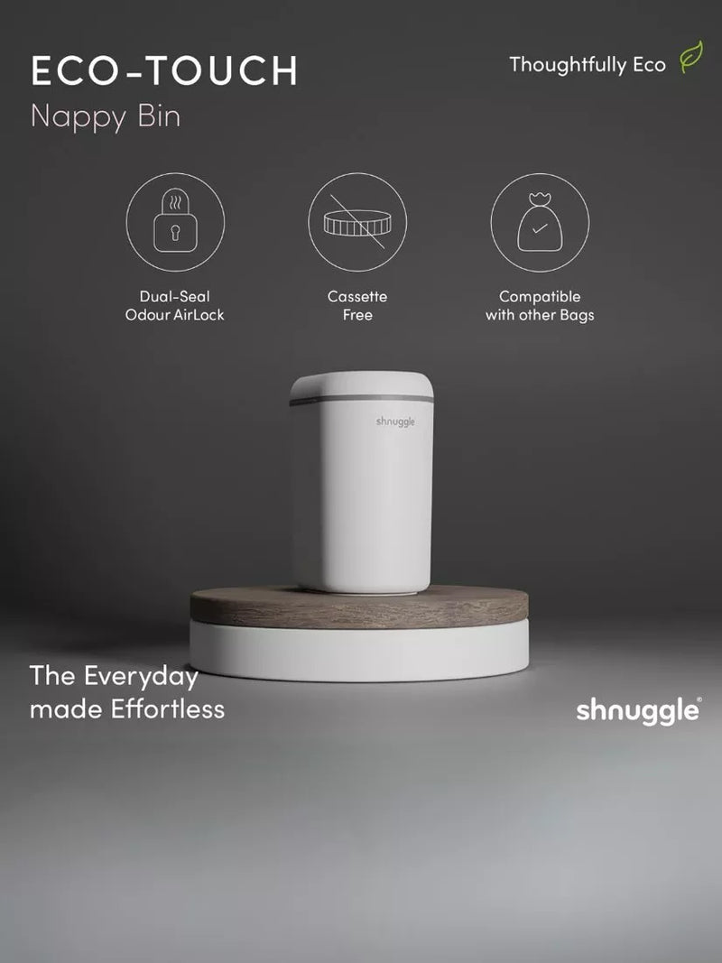 Shnuggle Nappy Bin white with odour lock, imported from the UK