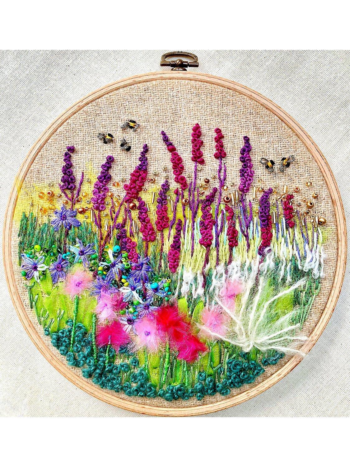 Floral Carnation Embroidery Kit on 100% Wool Fabric