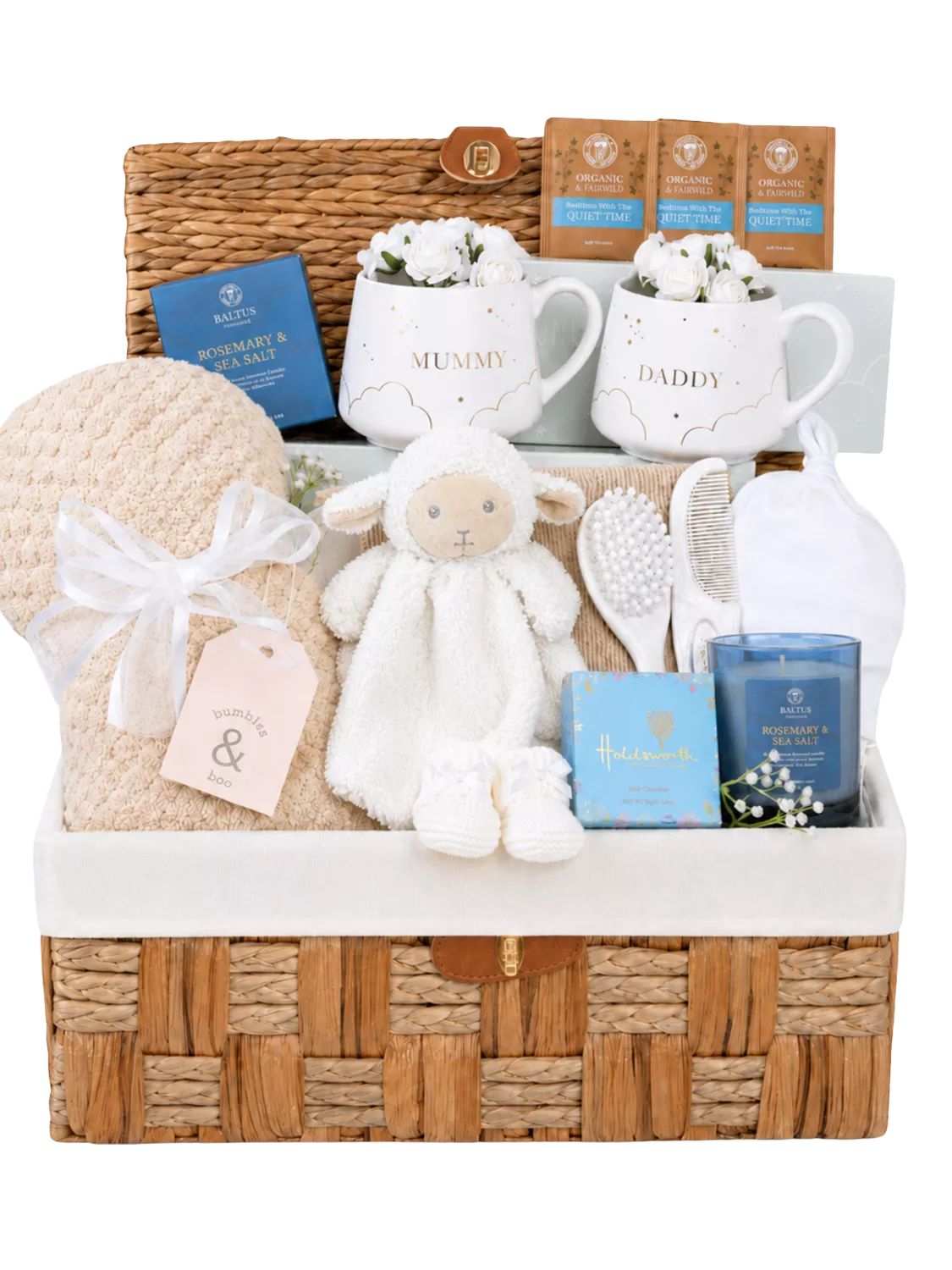 Bumbles & Boo baby gift hamper with personalised card, UK version