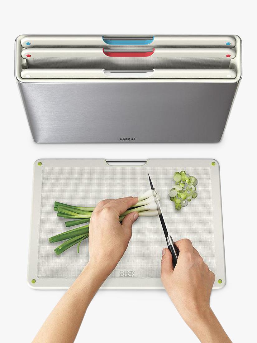 Joseph Joseph Folio chopping board set with stainless steel case, light stone (British brand)