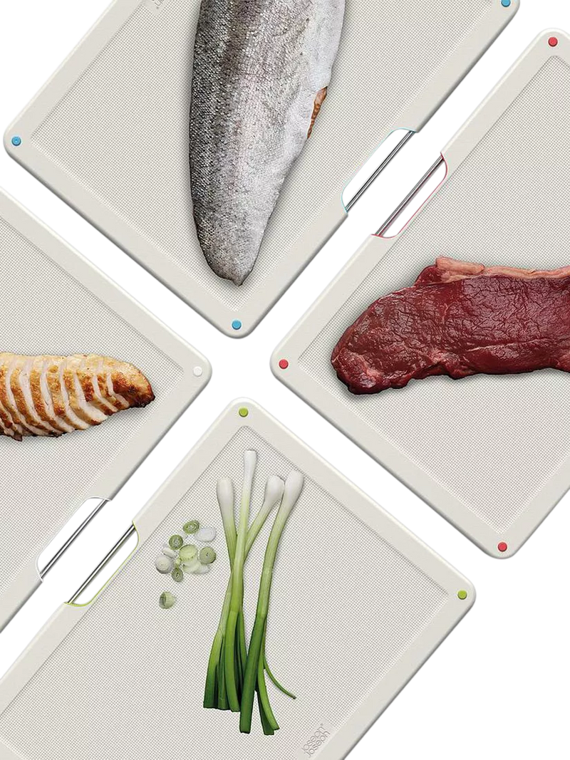 Joseph Joseph Folio chopping board set with stainless steel case, light stone (British brand)