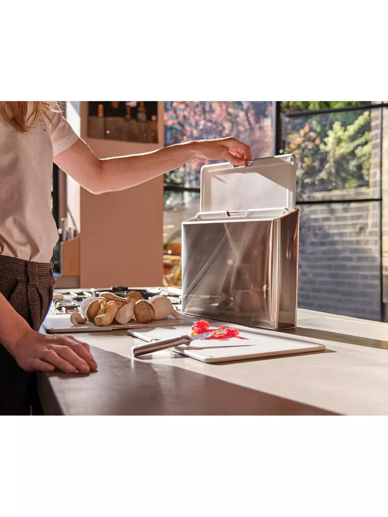 Joseph Joseph Folio chopping board set with stainless steel case, light stone (British brand)