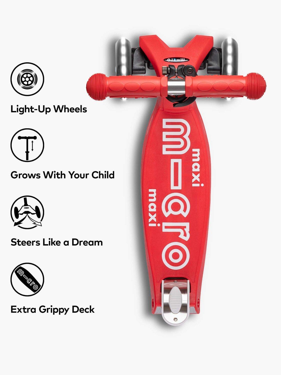 Micro Scooters Maxi Deluxe LED scooter red, imported from the UK