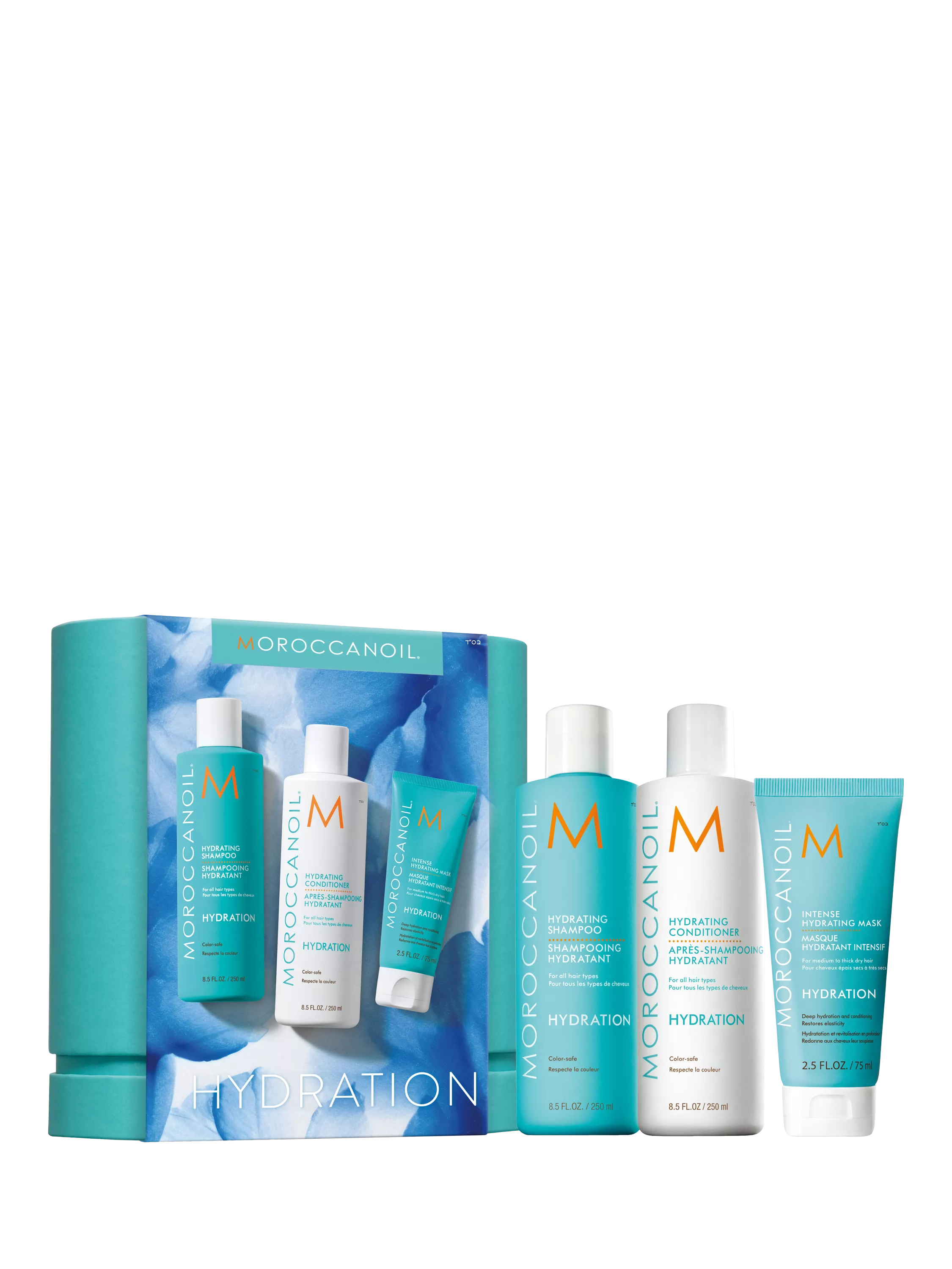 Moroccanoil hydration haircare gift set with shampoo conditioner mask and lotion (British brand)