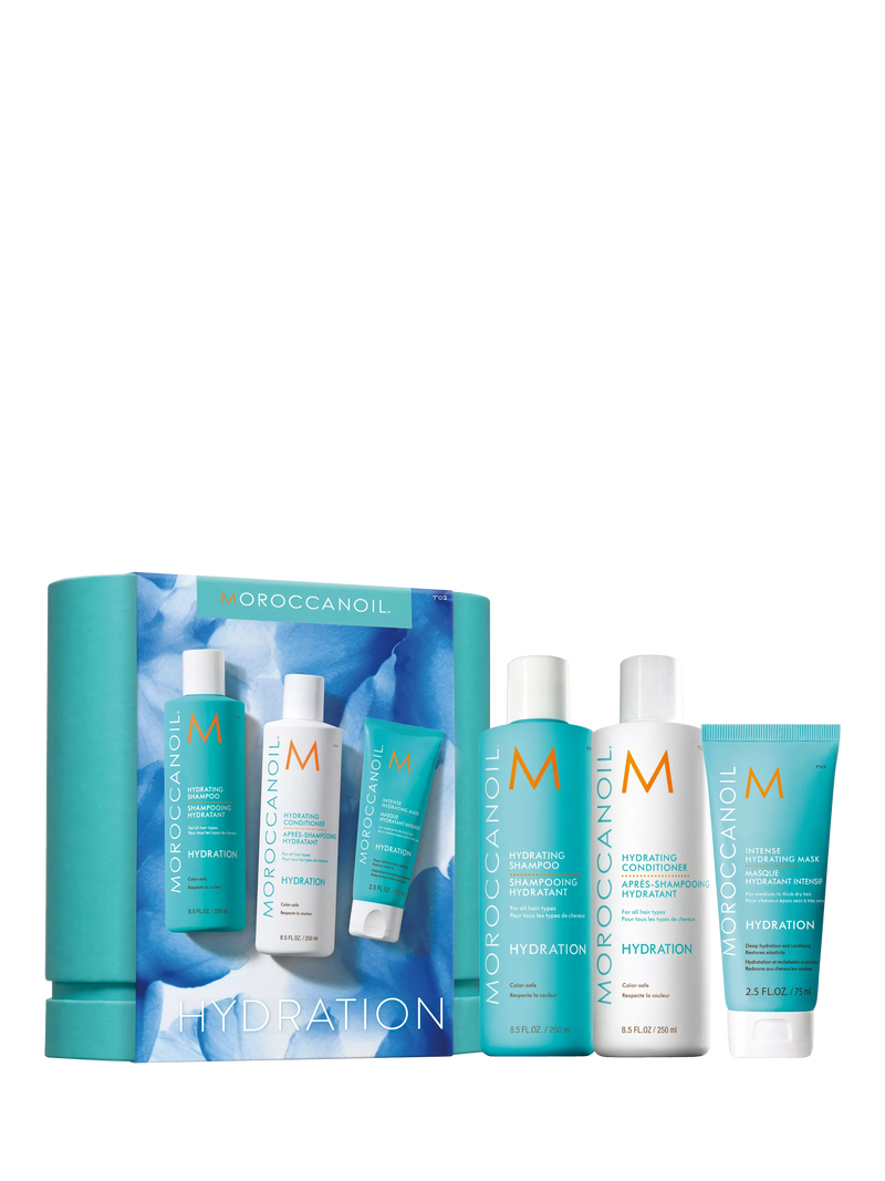 Moroccanoil hydration haircare gift set with shampoo conditioner mask and lotion (British brand)