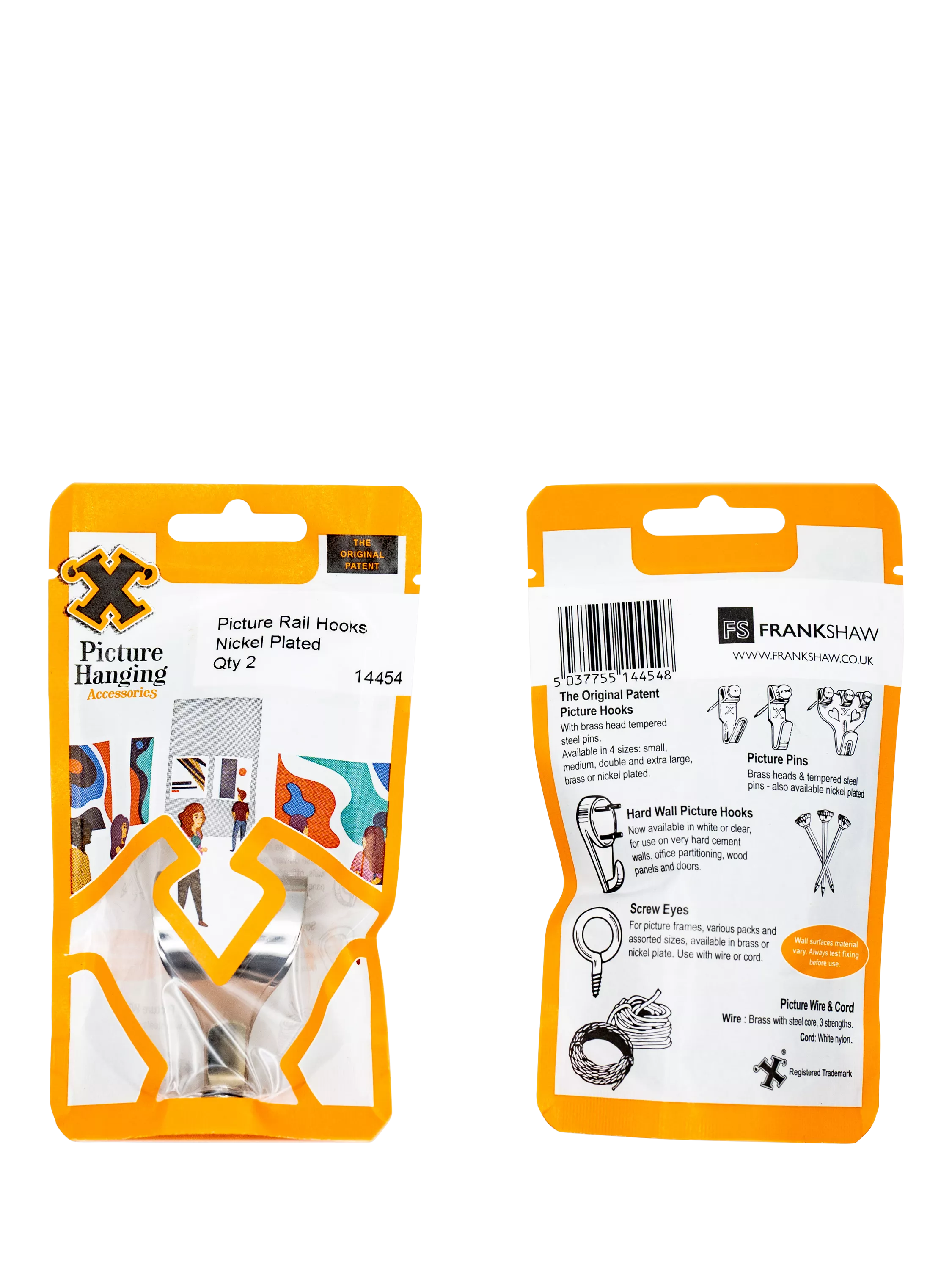 Frank Shaw picture rail hooks pack of 2 nickel plated, imported from the UK