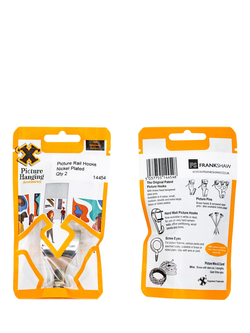 Frank Shaw picture rail hooks pack of 2 nickel plated, imported from the UK