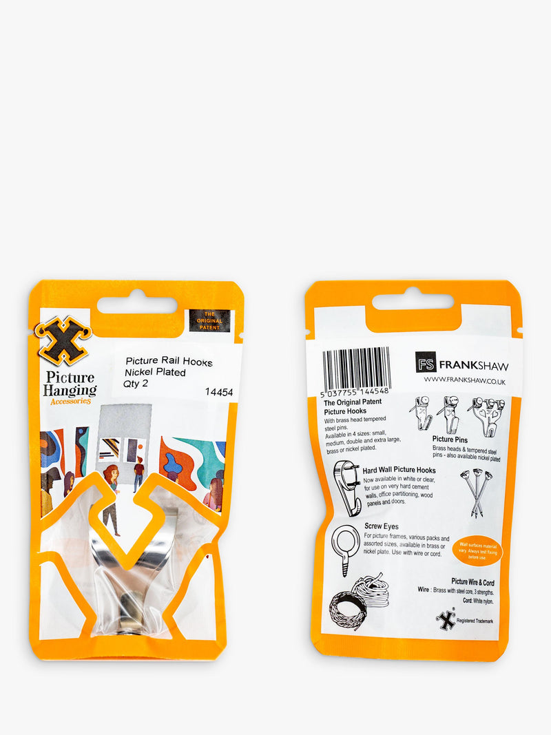 Frank Shaw picture rail hooks pack of 2 nickel plated, imported from the UK