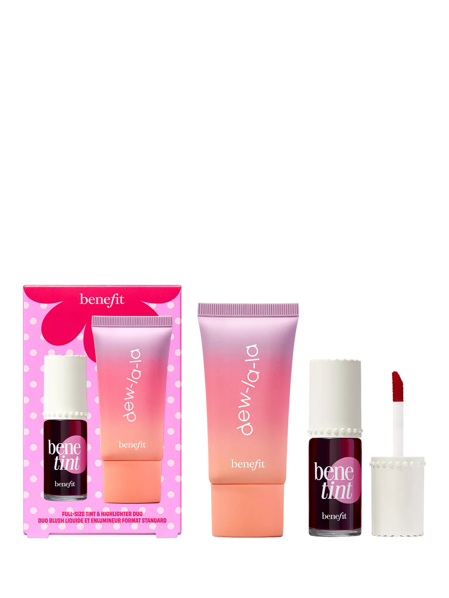 Benefit Dew The Benetint makeup gift set with rose stain and highlighter (British brand)