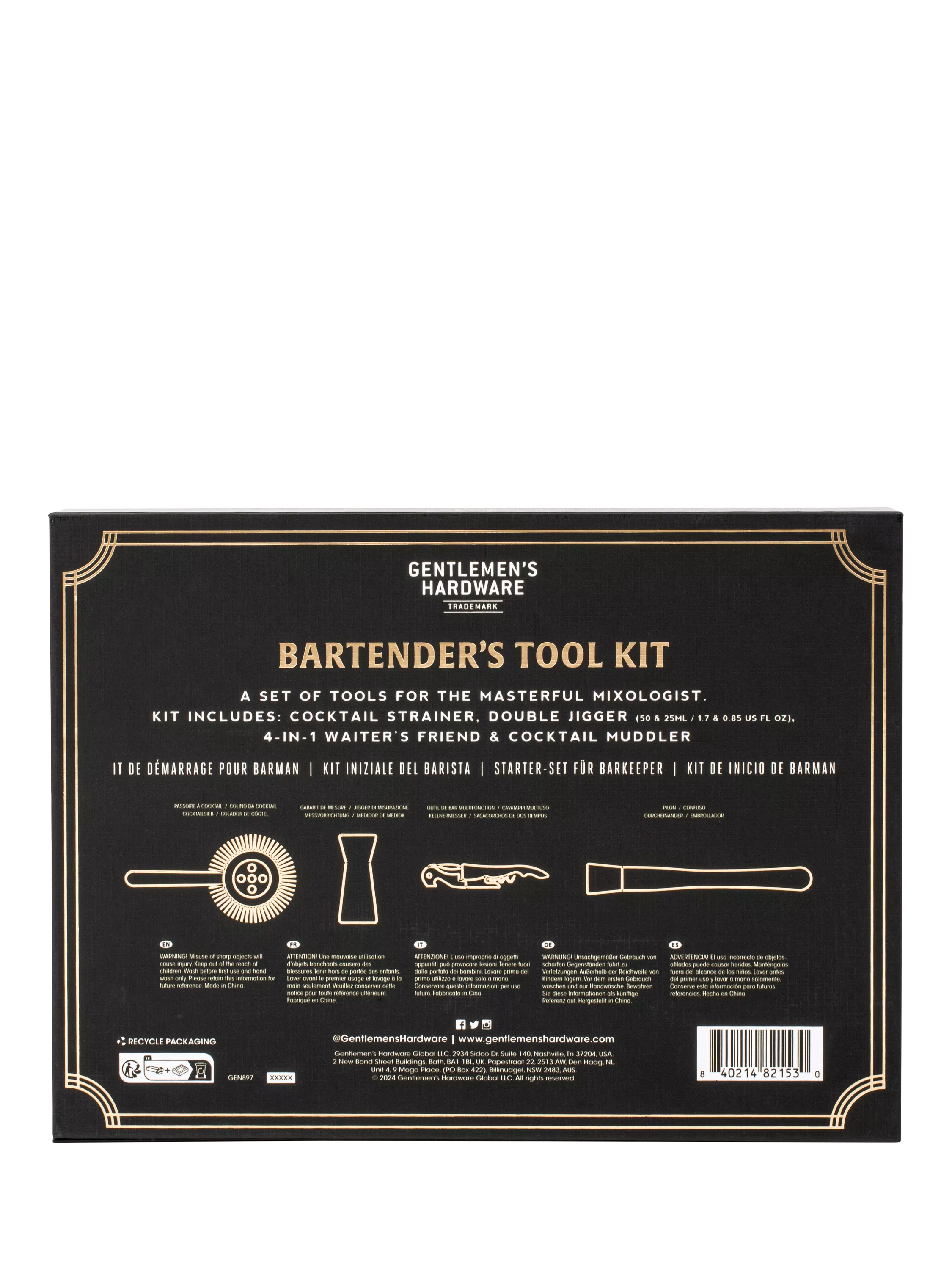 Gentlemen's Hardware Bartender's Kit Black, imported from the UK