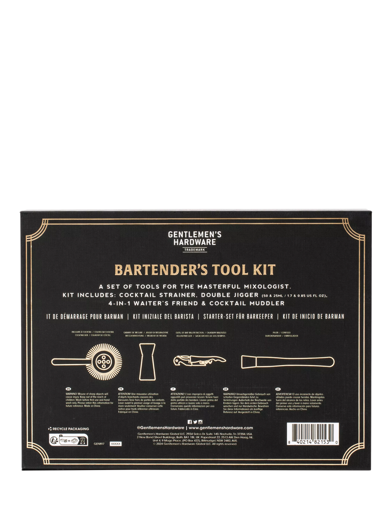 Gentlemen's Hardware Bartender's Kit Black, imported from the UK