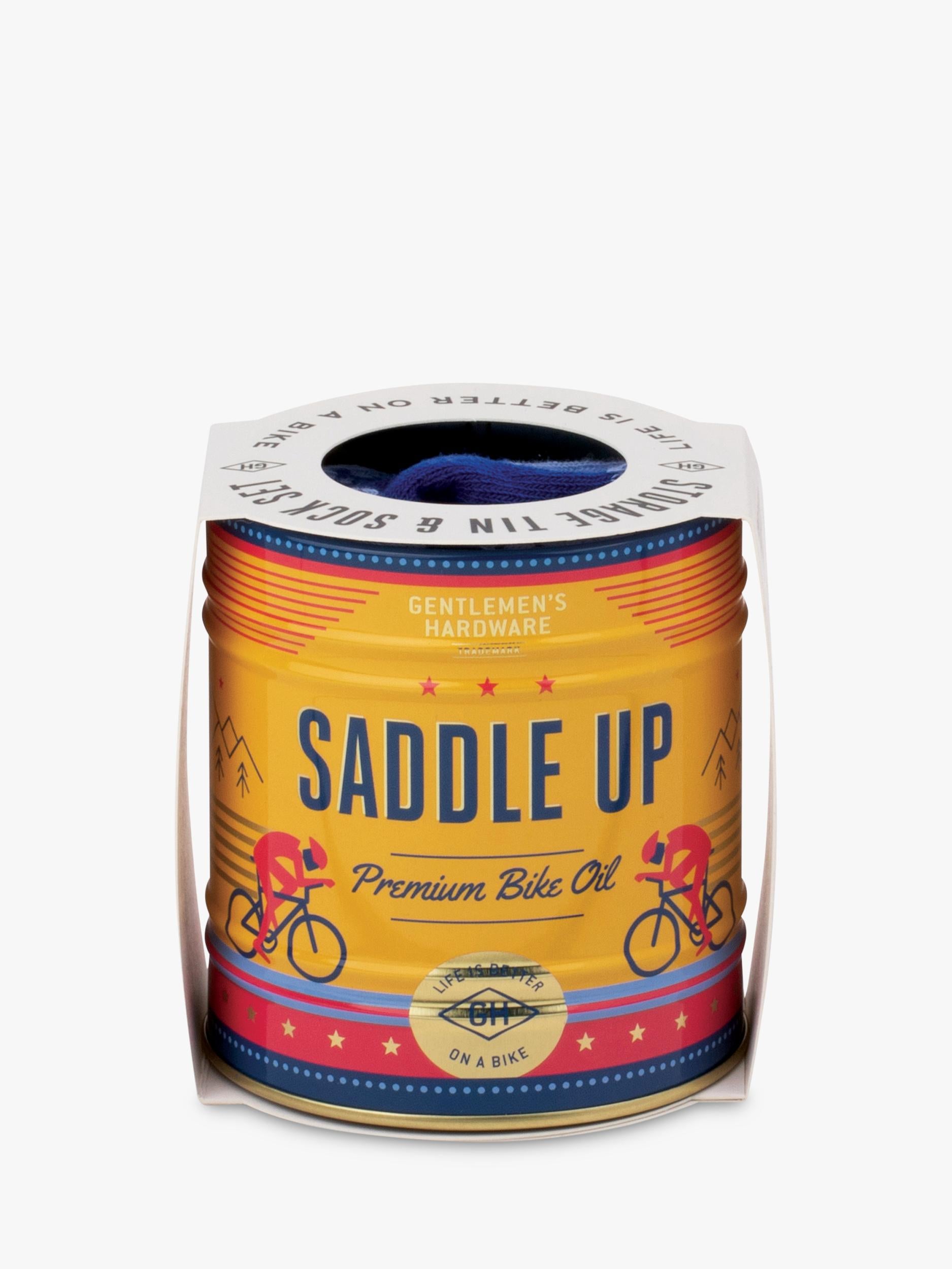 Gentlemen's Hardware blue bike socks in a can, imported from the UK