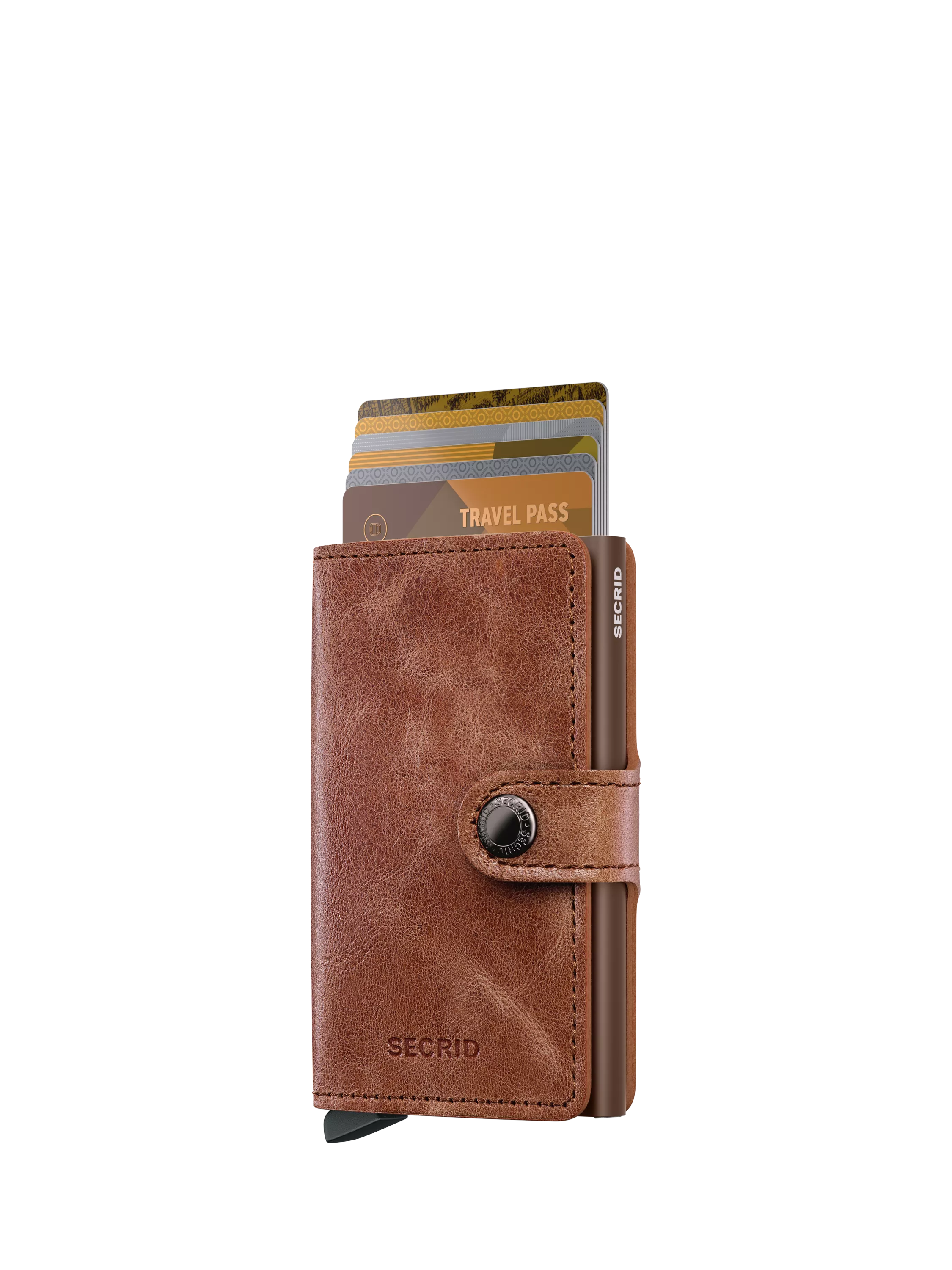Secrid Vintage Leather Mini Wallet, Cognac Brown