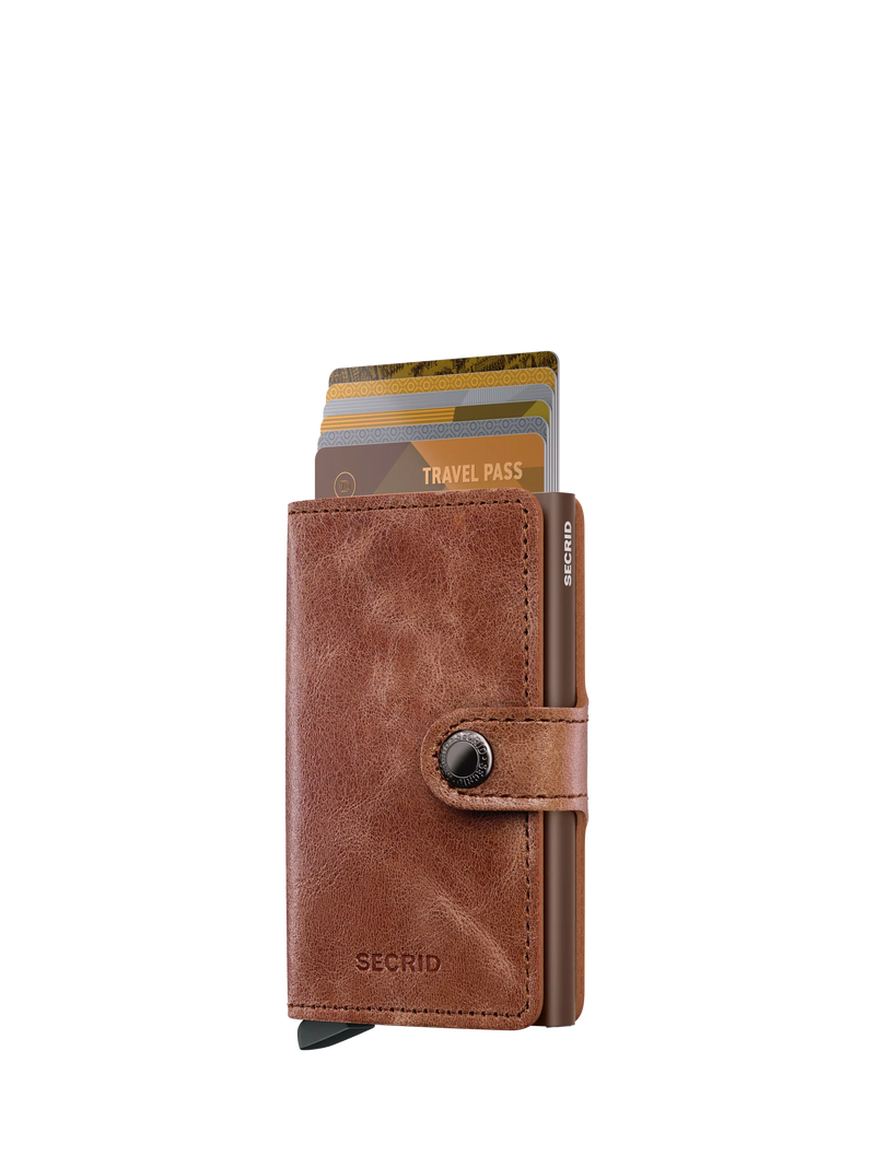 Secrid Vintage Leather Mini Wallet, Cognac Brown