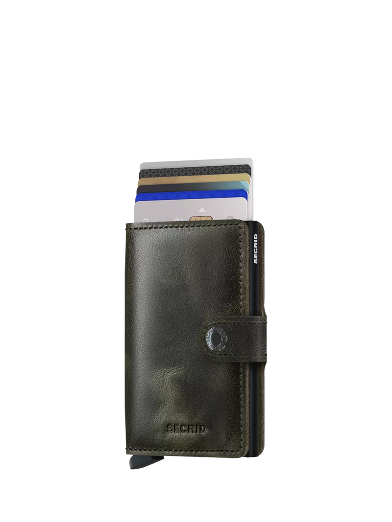 Secrid Vintage Leather Mini Wallet, Olive Black