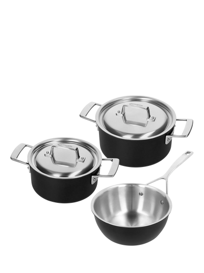 John Lewis DEMEYERE Black 5-Layer Uncoated Stainless Steel Outdoor Pan Set, 3 Piece- Buy online at McGrocer