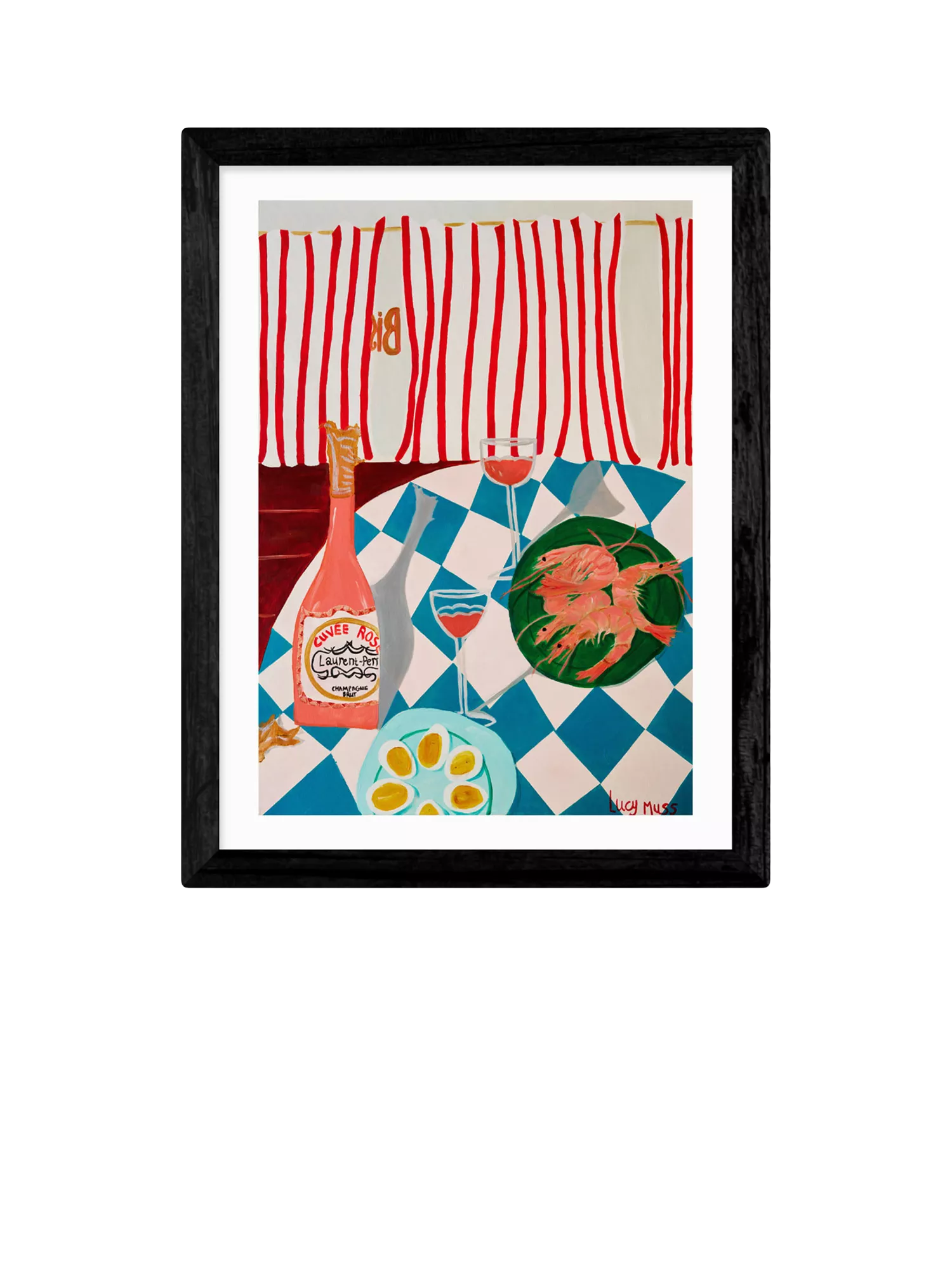 East End Prints Lucy Muss Shrimp & Champagne framed print 43.4x33.4cm - British product