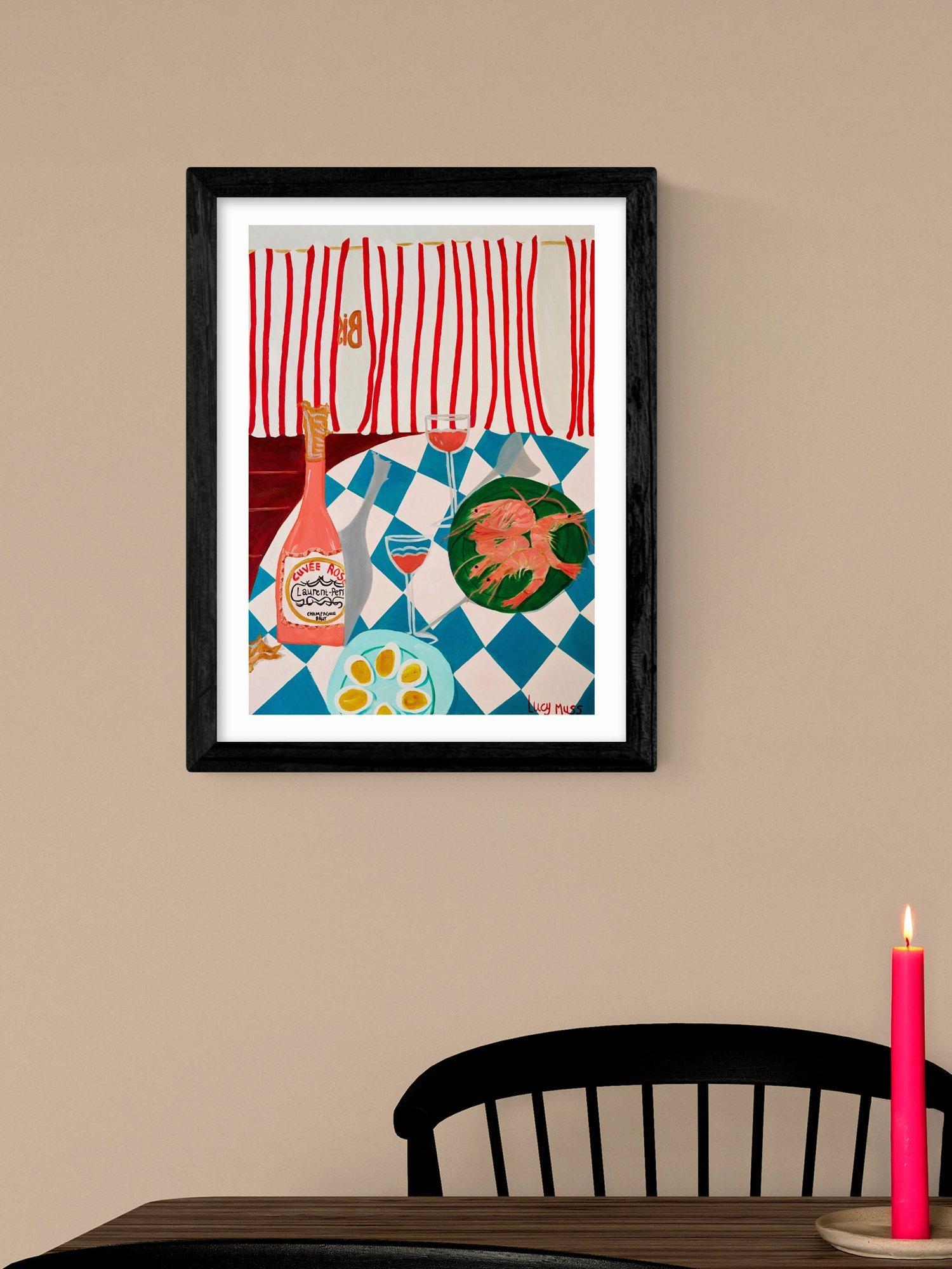 East End Prints Lucy Muss Shrimp & Champagne framed print 43.4x33.4cm - British product