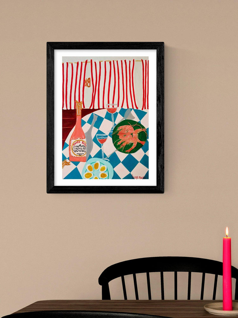 East End Prints Lucy Muss Shrimp & Champagne framed print 43.4x33.4cm - British product