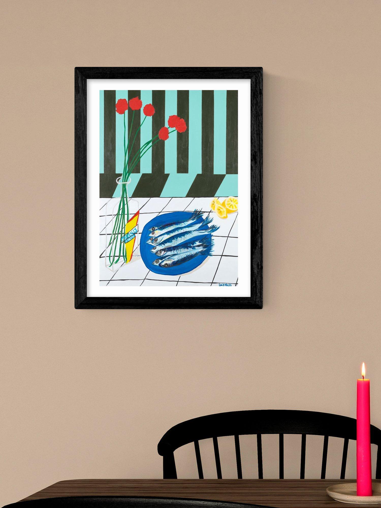EAST END PRINTS Striped Sardines framed print 43x33cm, imported from the UK