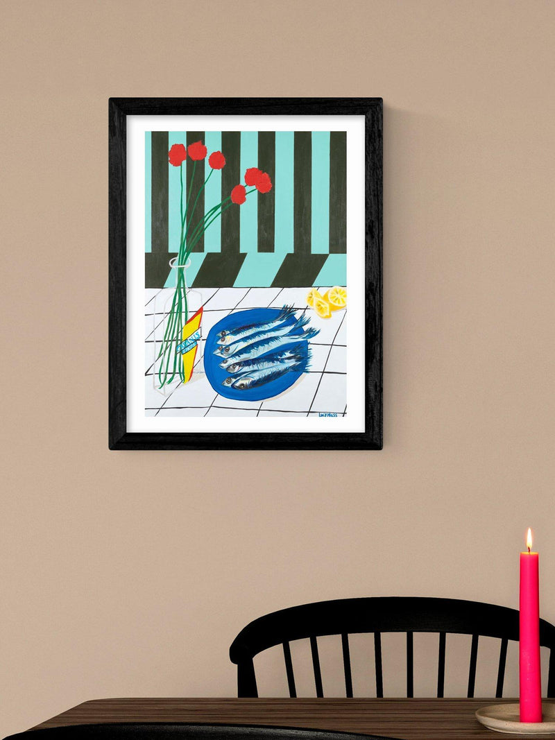 EAST END PRINTS Striped Sardines framed print 43x33cm, imported from the UK