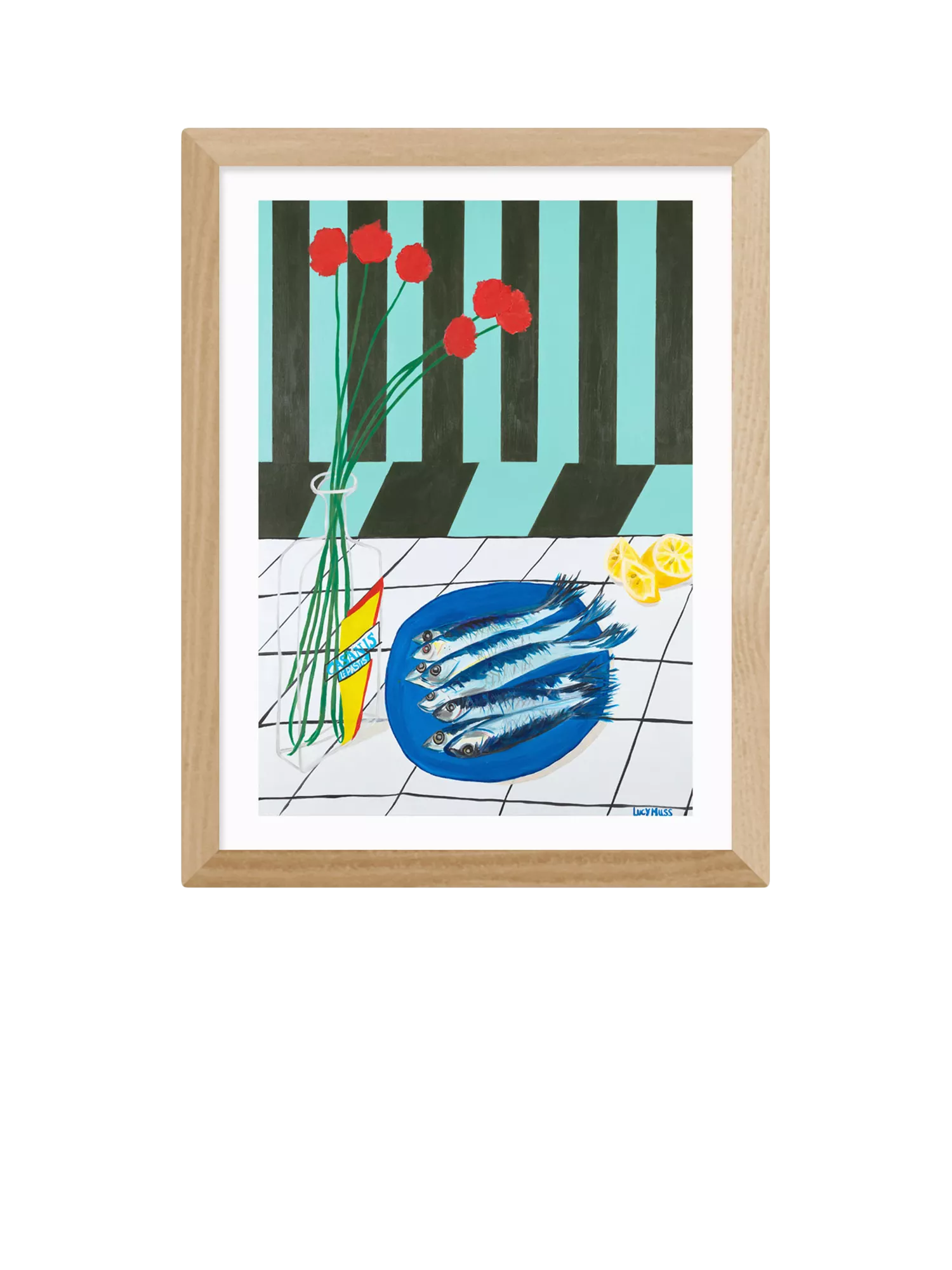 EAST END PRINTS Lucy Muss 'Striped Sardines' Framed Print, Black Frame, 43.4 x 33.4cm