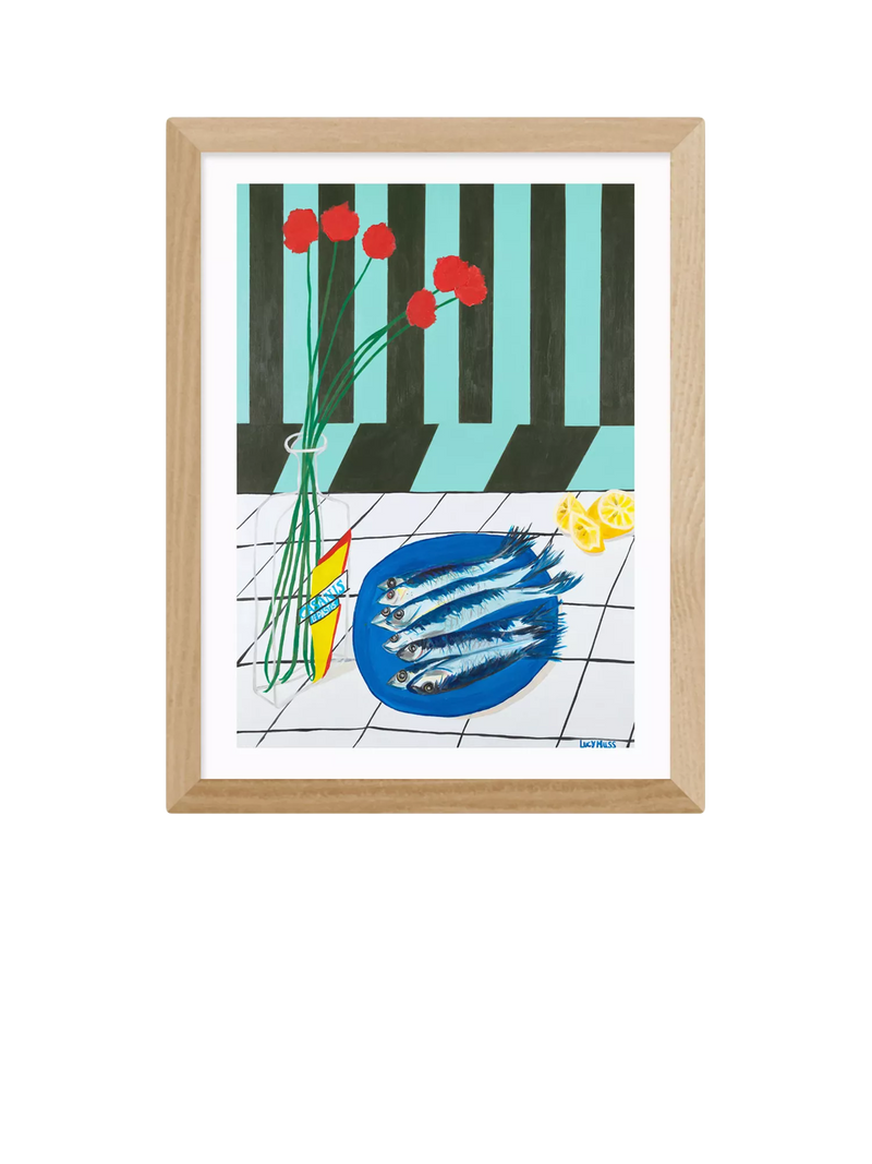 EAST END PRINTS Lucy Muss 'Striped Sardines' Framed Print, Black Frame, 43.4 x 33.4cm