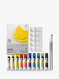 Winsor & Newton acrylic paint essentials set with colours, brushes, and paper pad (British brand)