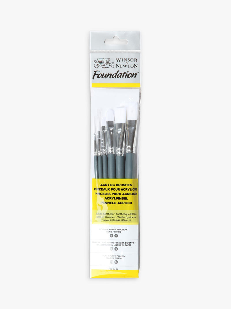 Winsor & Newton synthetic paint brush set of 6 with round, filbert, and flat brushes (British brand)