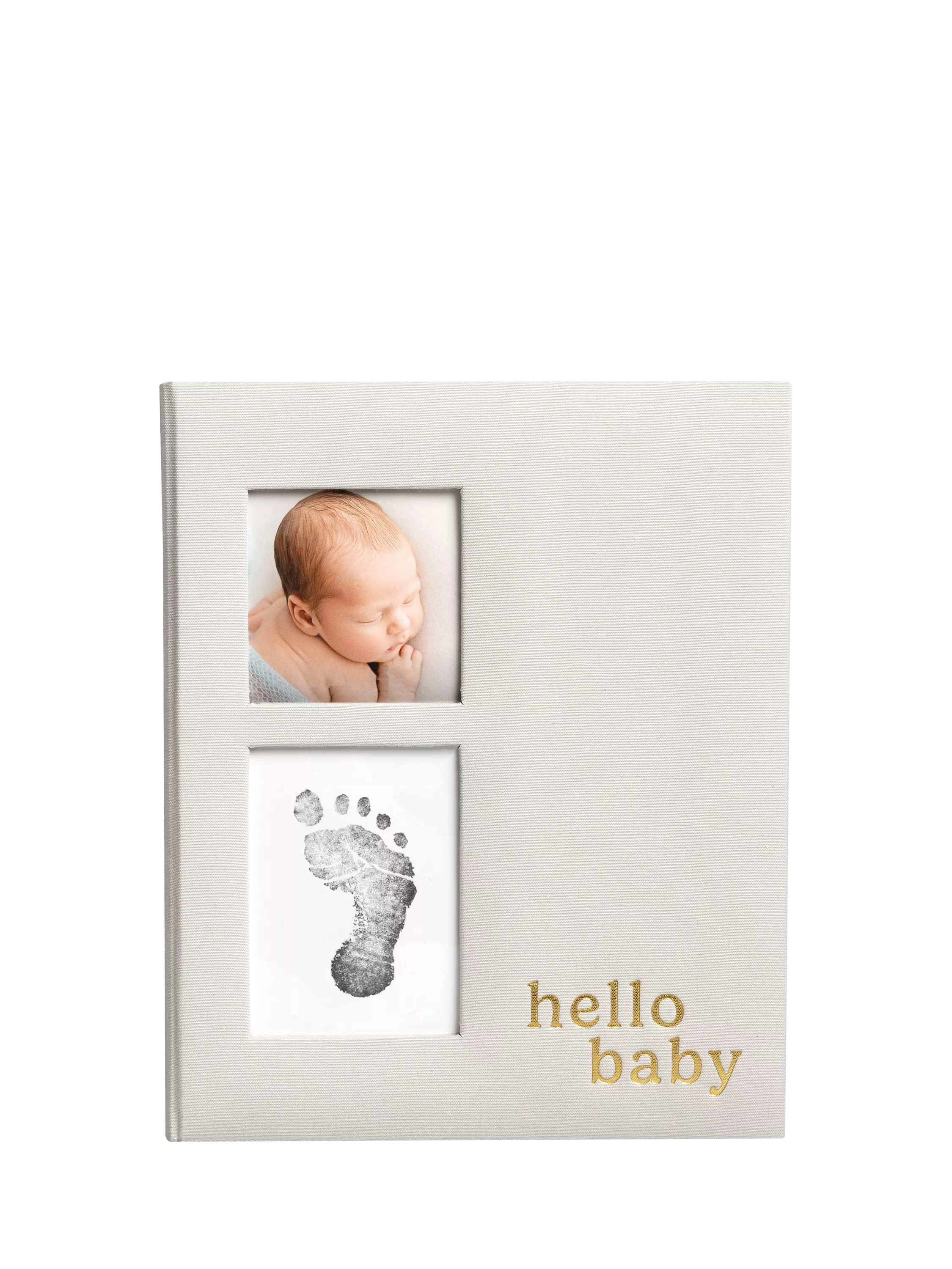 Pearhead Hello Baby memory book linen cover gold script (British brand)