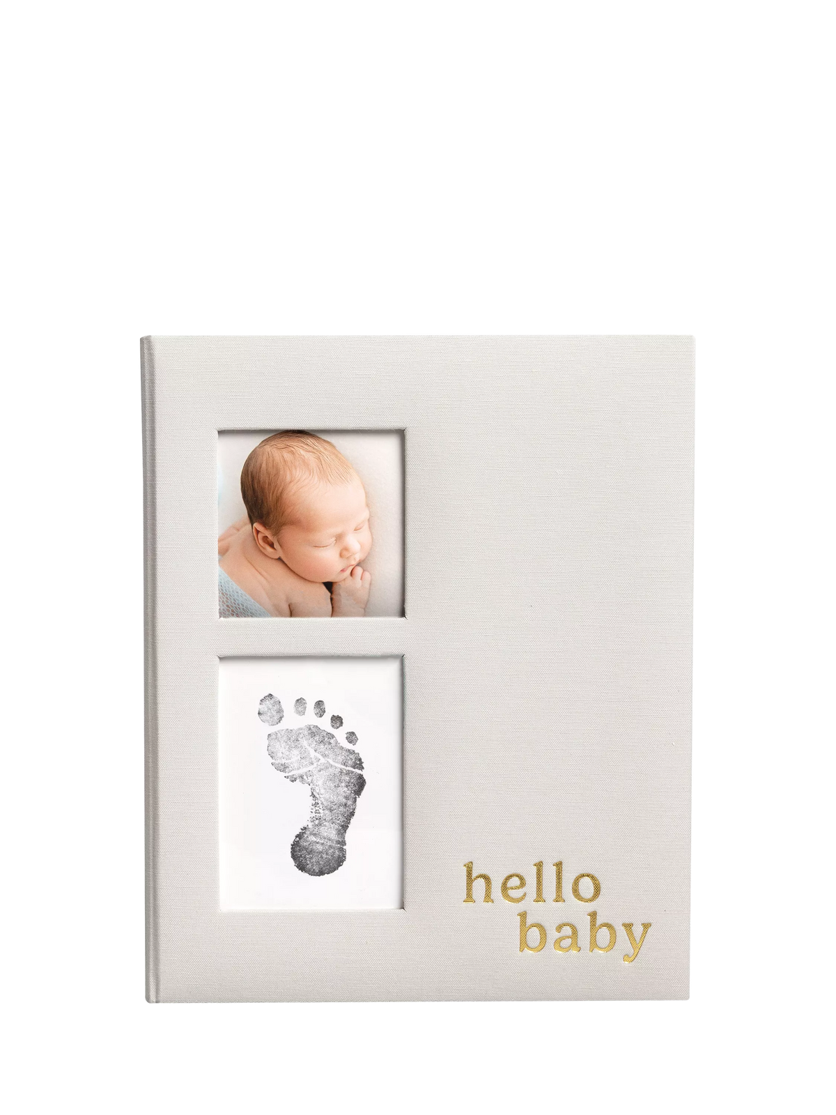 Pearhead Hello Baby memory book linen cover gold script (British brand)
