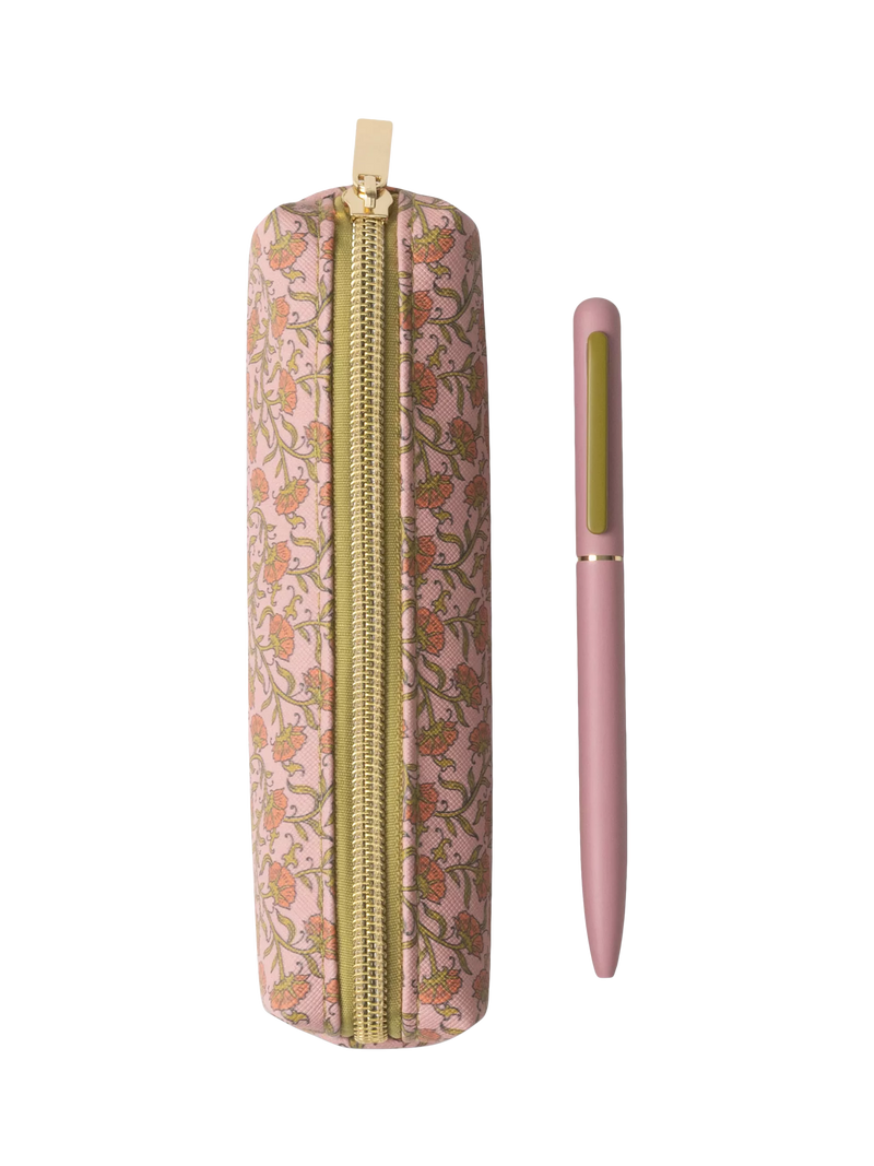 DesignWorks Ink vintage floral pen and pouch set, red (British brand)