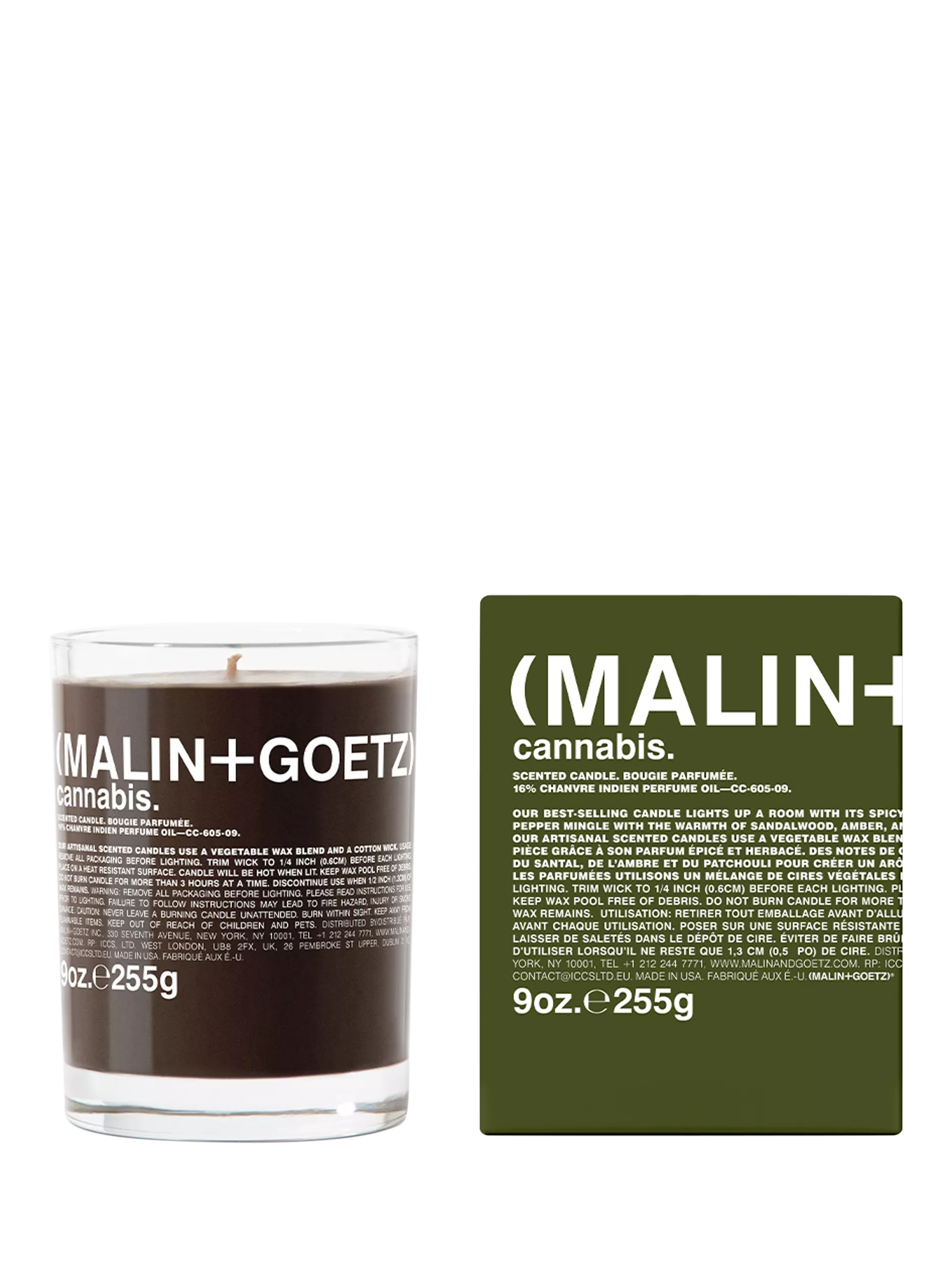 MALIN+GOETZ cannabis scented candle 255g, imported from the UK