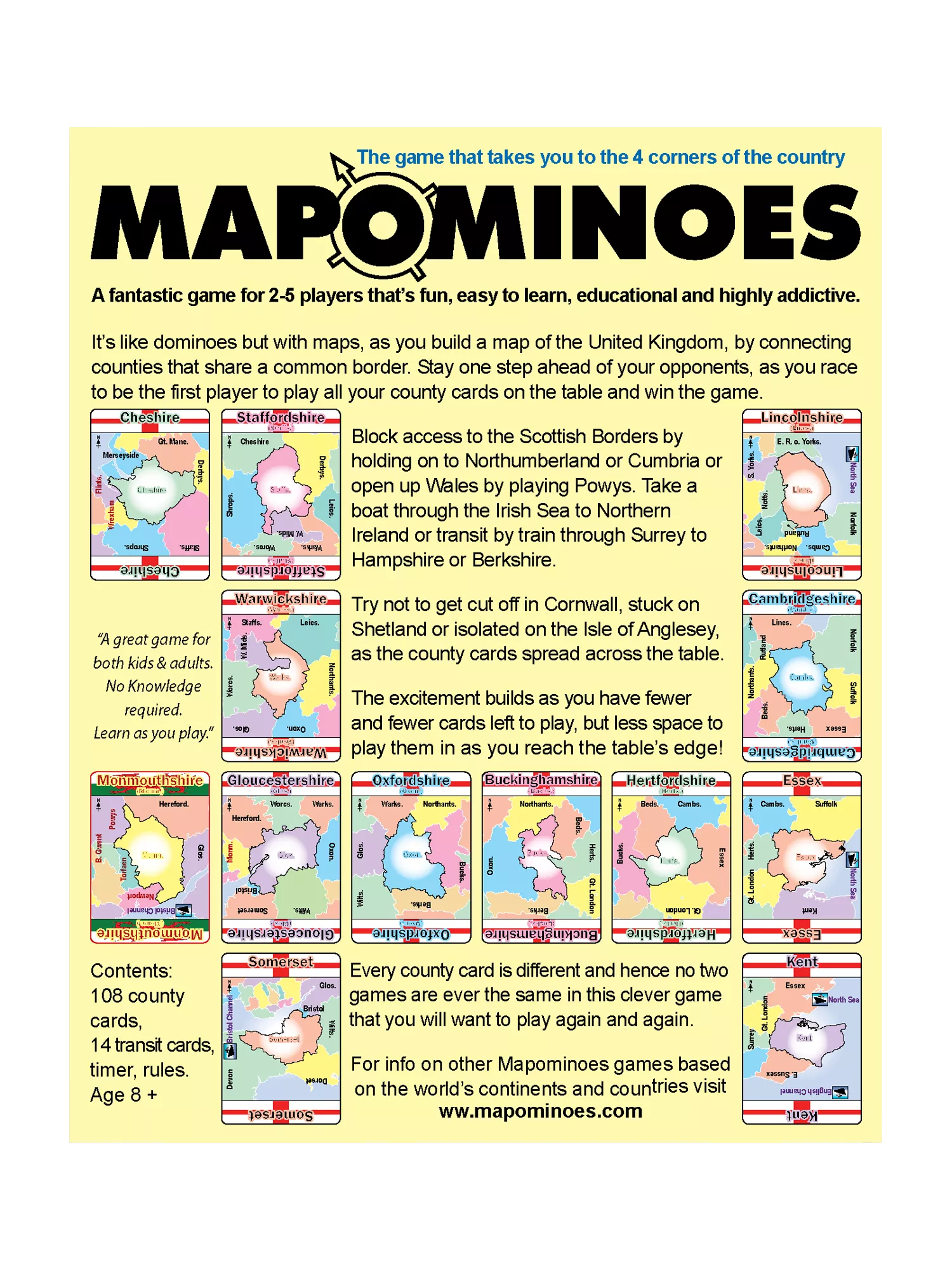 Wildcard Games Mapominoes UK Edition educational board game, imported from the UK