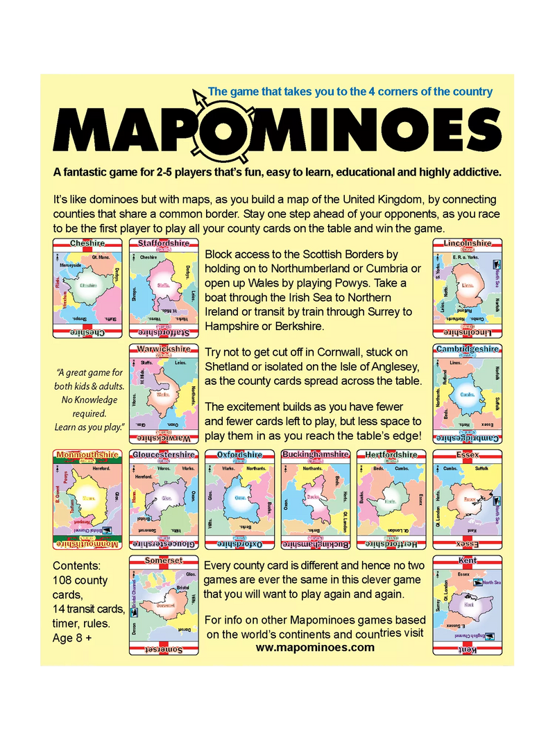 Wildcard Games Mapominoes UK Edition educational board game, imported from the UK
